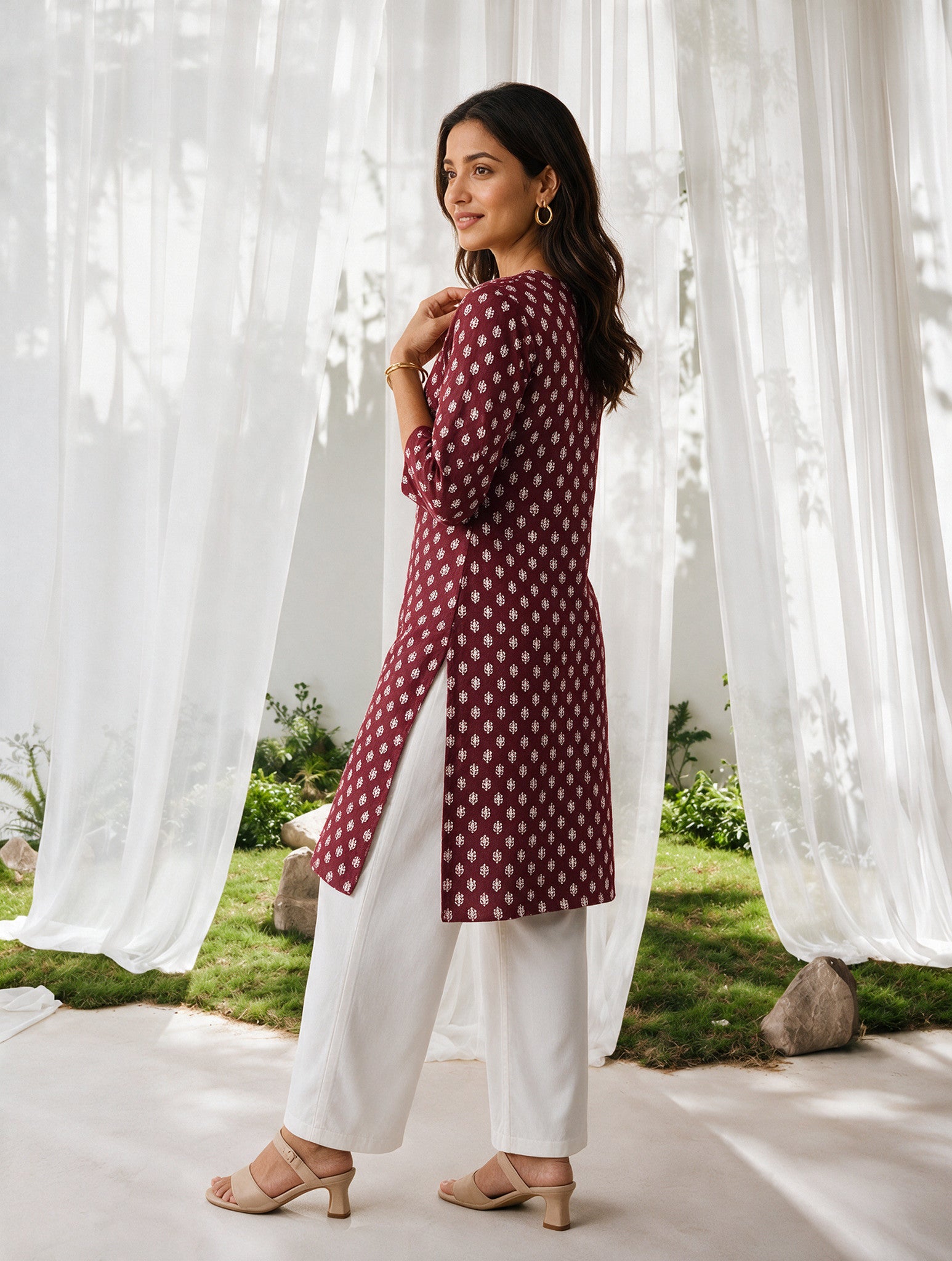 Rayon Printed Straight Knee Length Kurta