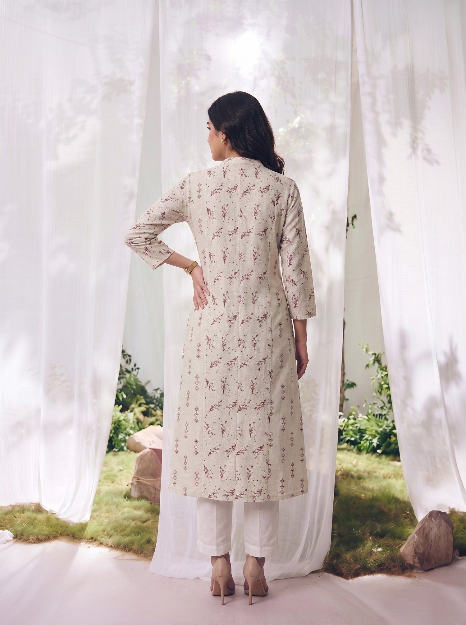 Buy Cotton Embroidered Straight Calf Length Kurta-Red