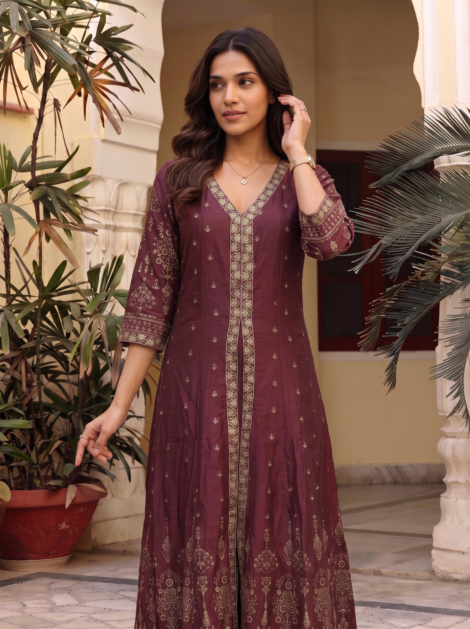 Buy Viscose Embroidered Straight Calf Length Kurta-Maroon