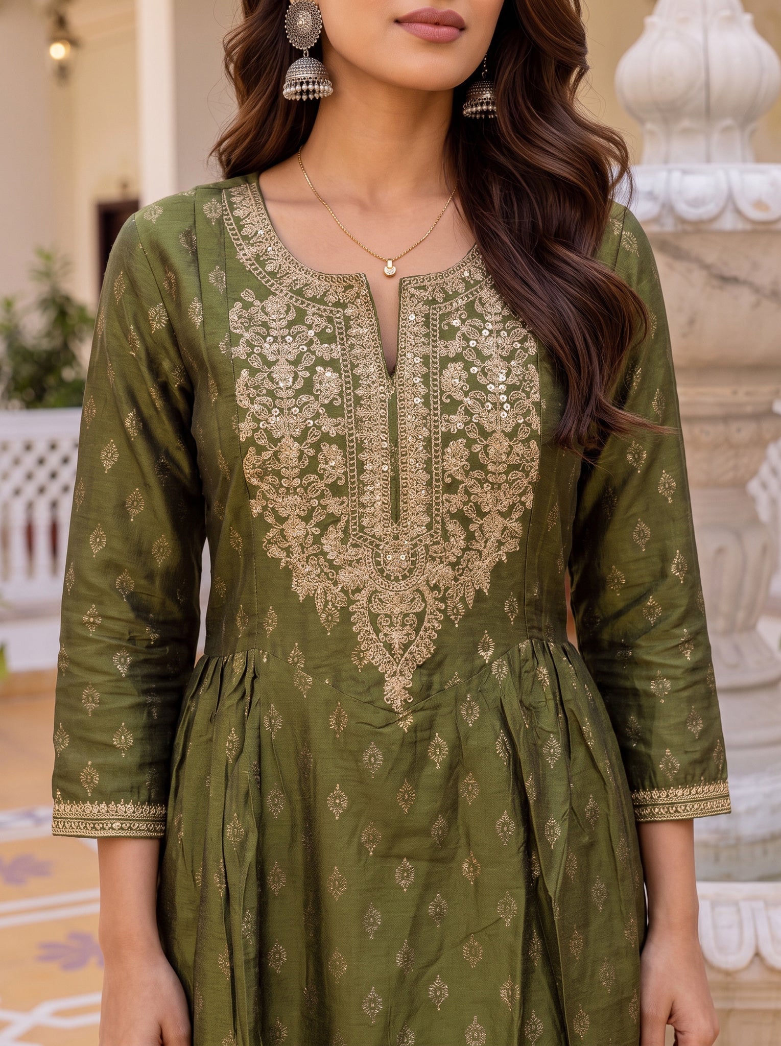 Viscose Embroidered Flared Calf Length Kurta