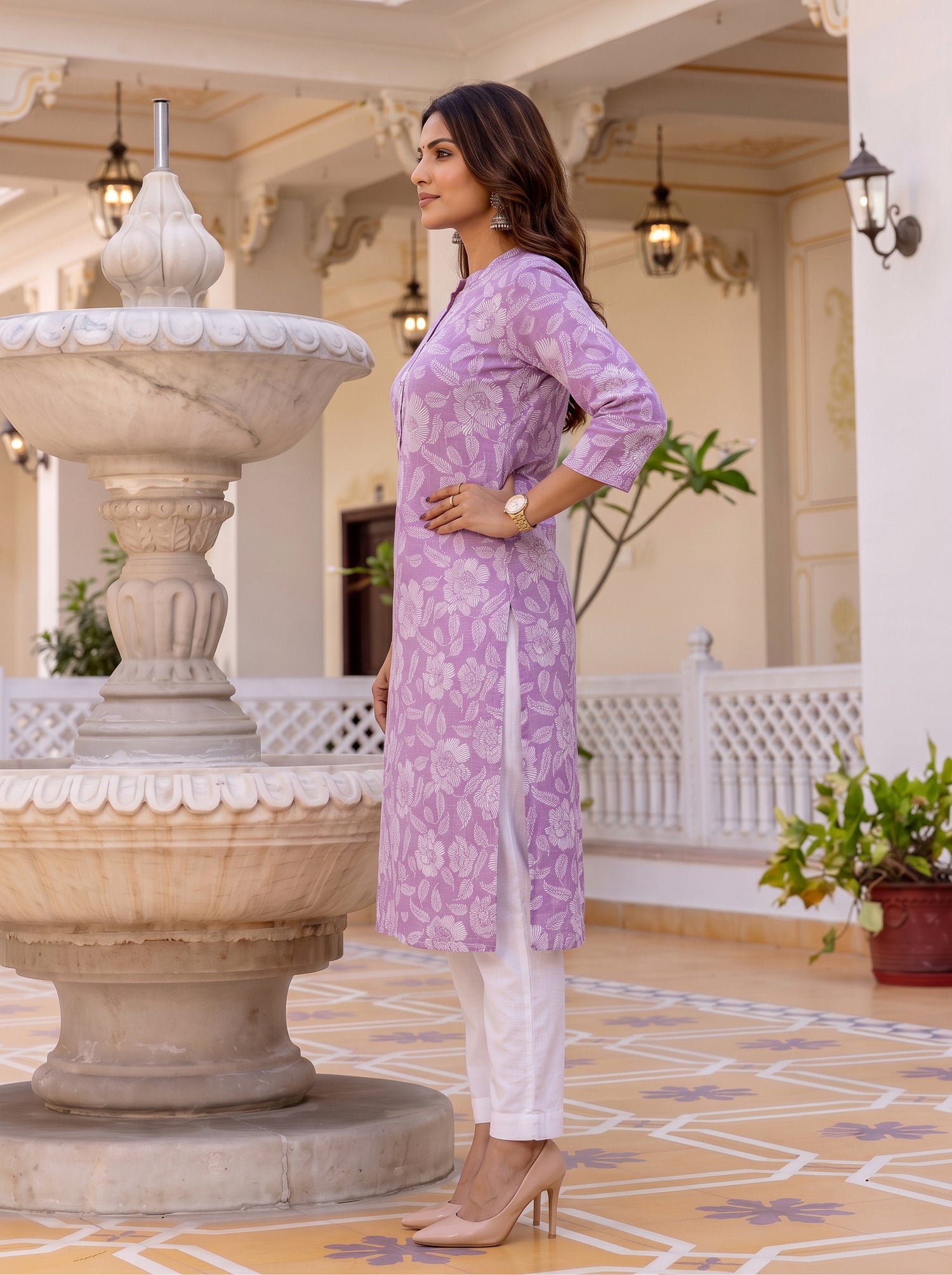 Buy Cotton Printed Straight Knee Length Kurta-Purple