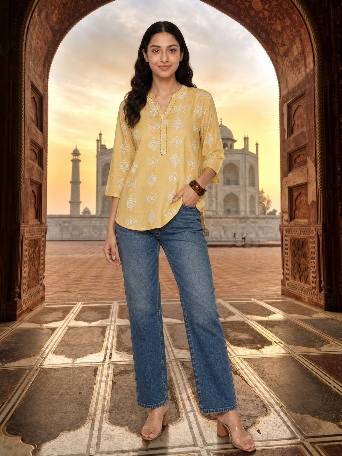 Rayon Printed Straight Short Length Short Kurta