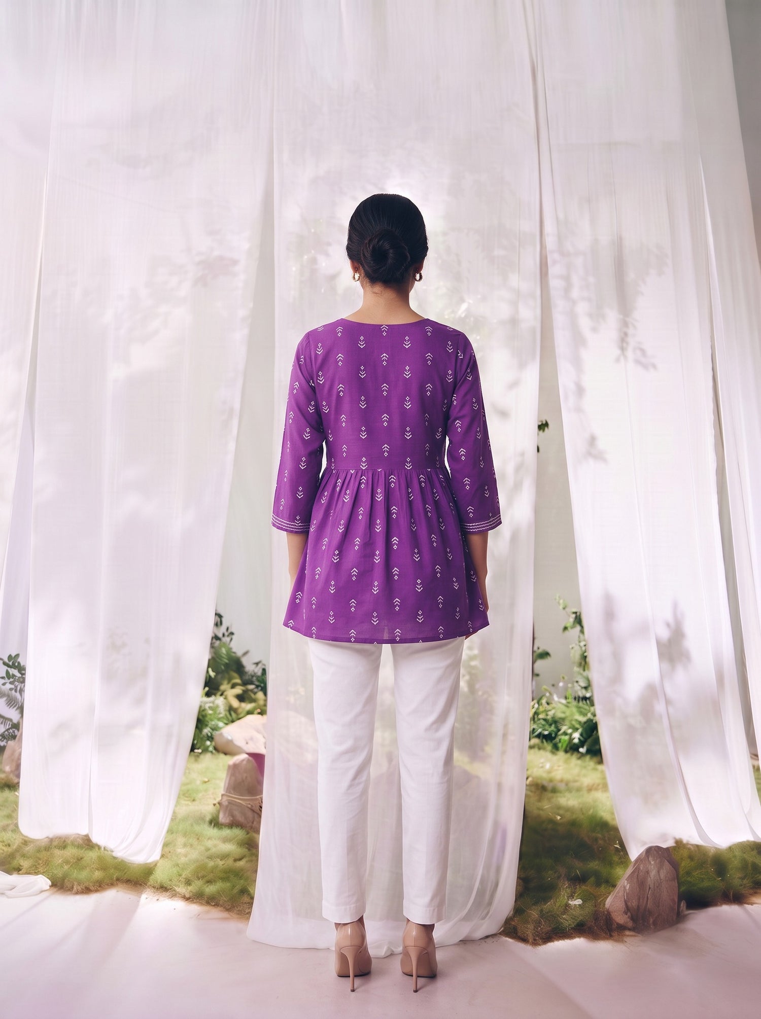 Buy Rayon Printed Straight Short Length Short Kurta-Purple
