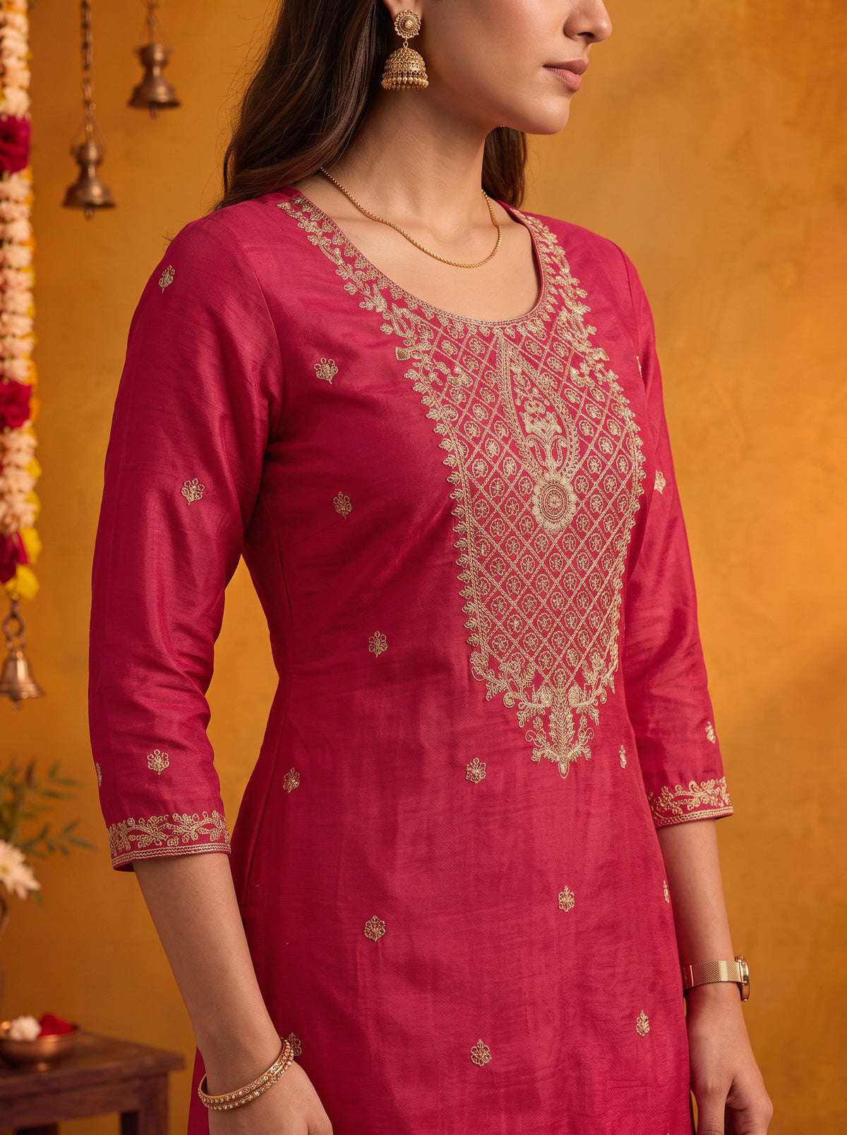 Viscose Embroidered Straight Knee Length Kurta With Pant and Dupatta