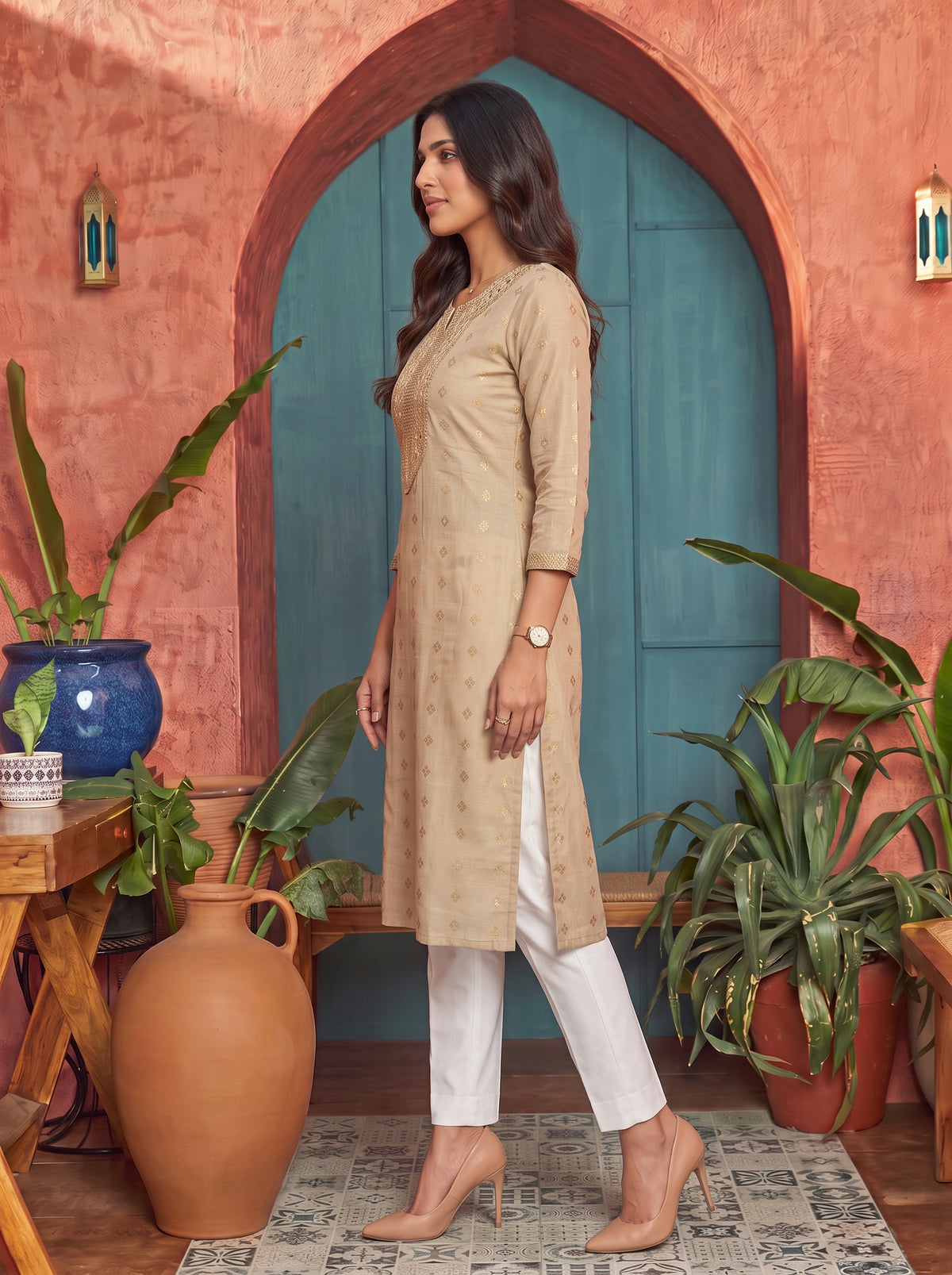 Viscose Embroidered Straight Calf Length Kurta