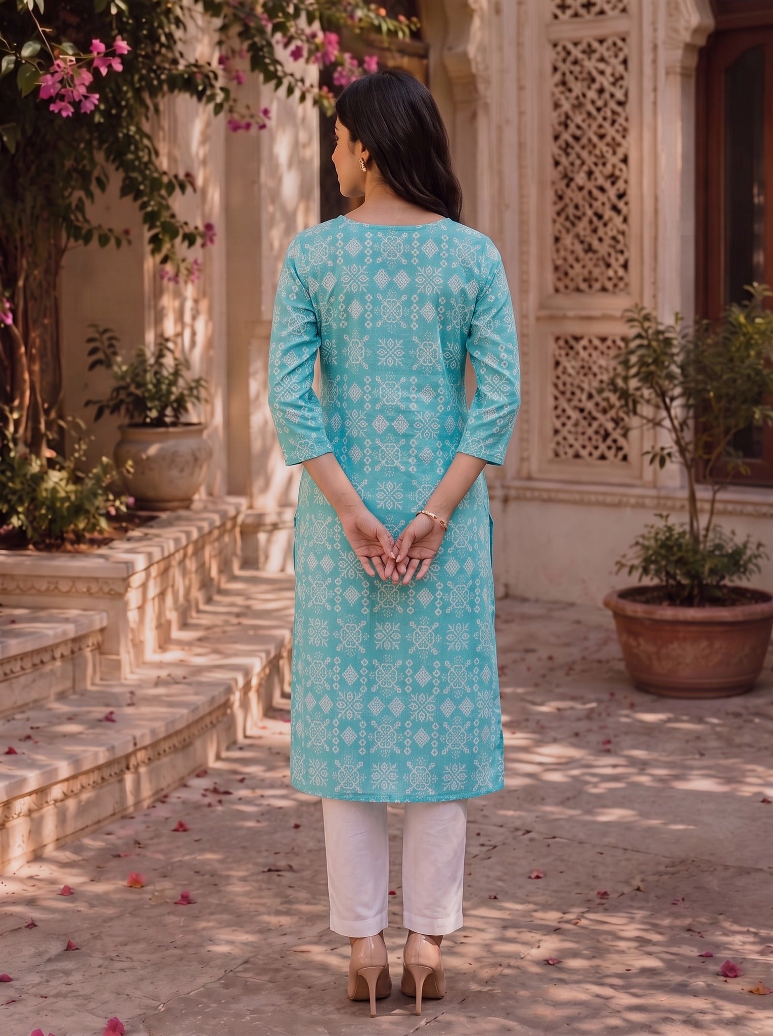 Cotton Embroidered Straight Knee Length Kurta