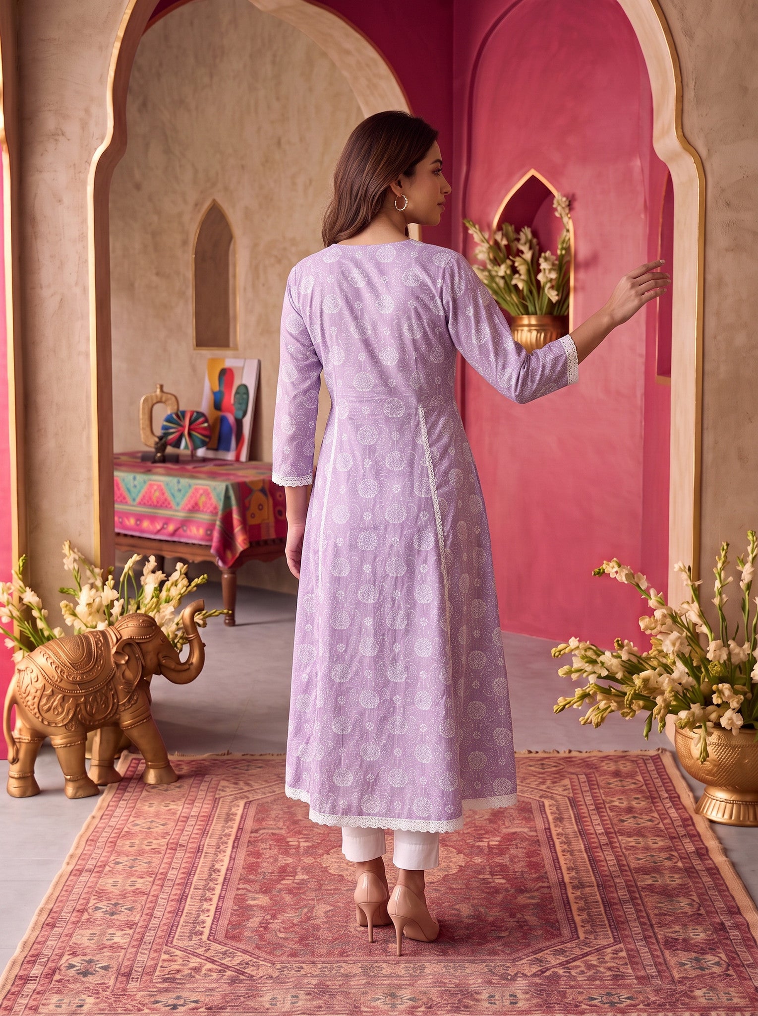 Rayon Embroidered Flared Calf Length Kurta