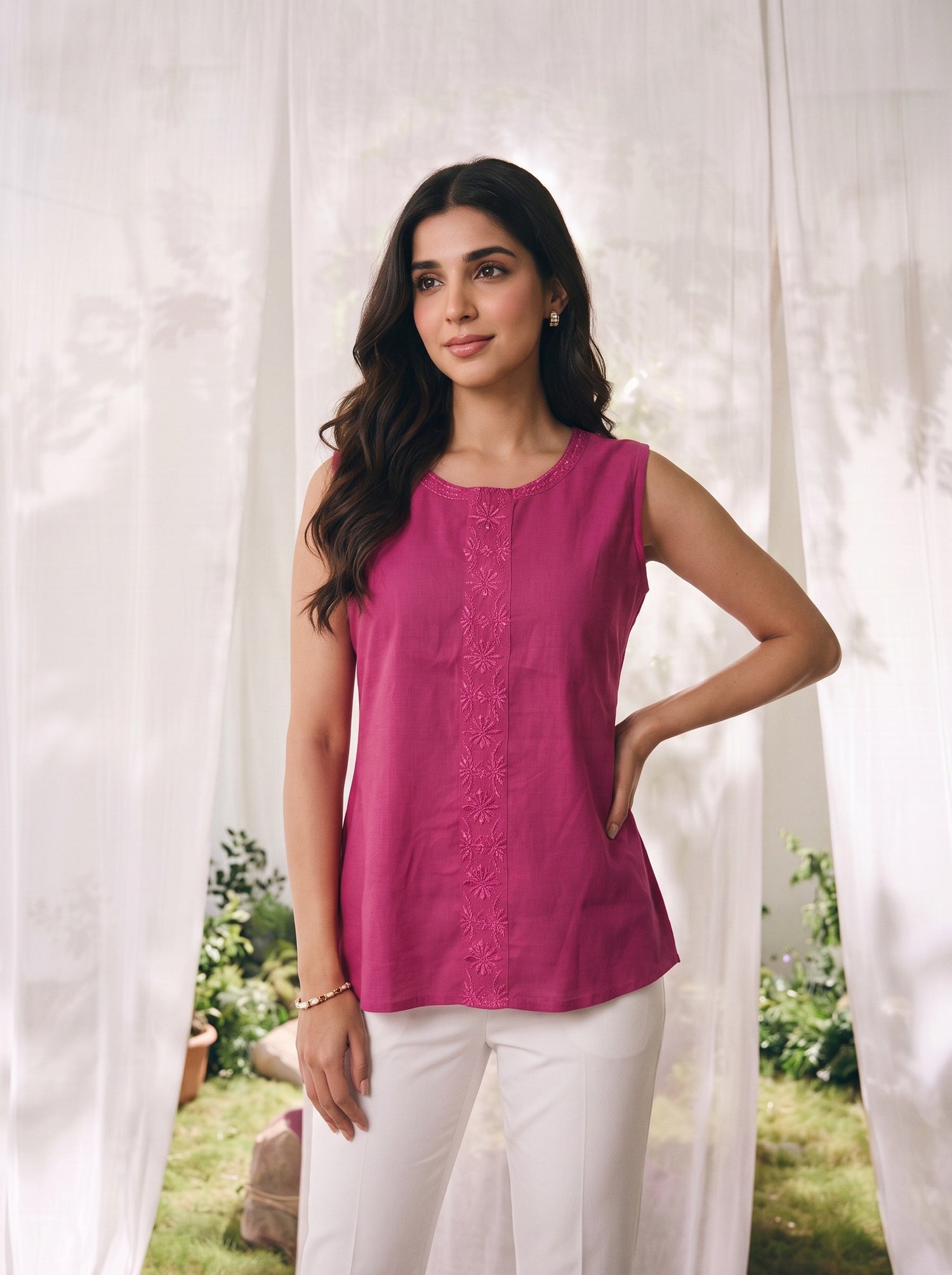 Buy Cotton Embroidered Straight Short Length Short Kurta-Pink