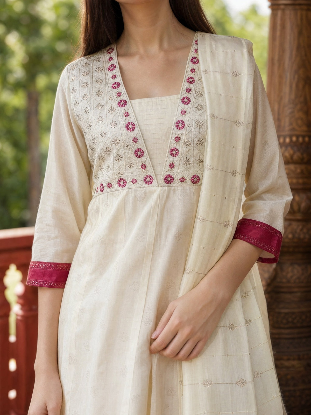 Viscose Embroidered Anarkali Calf Length Kurta With Pant and Dupatta