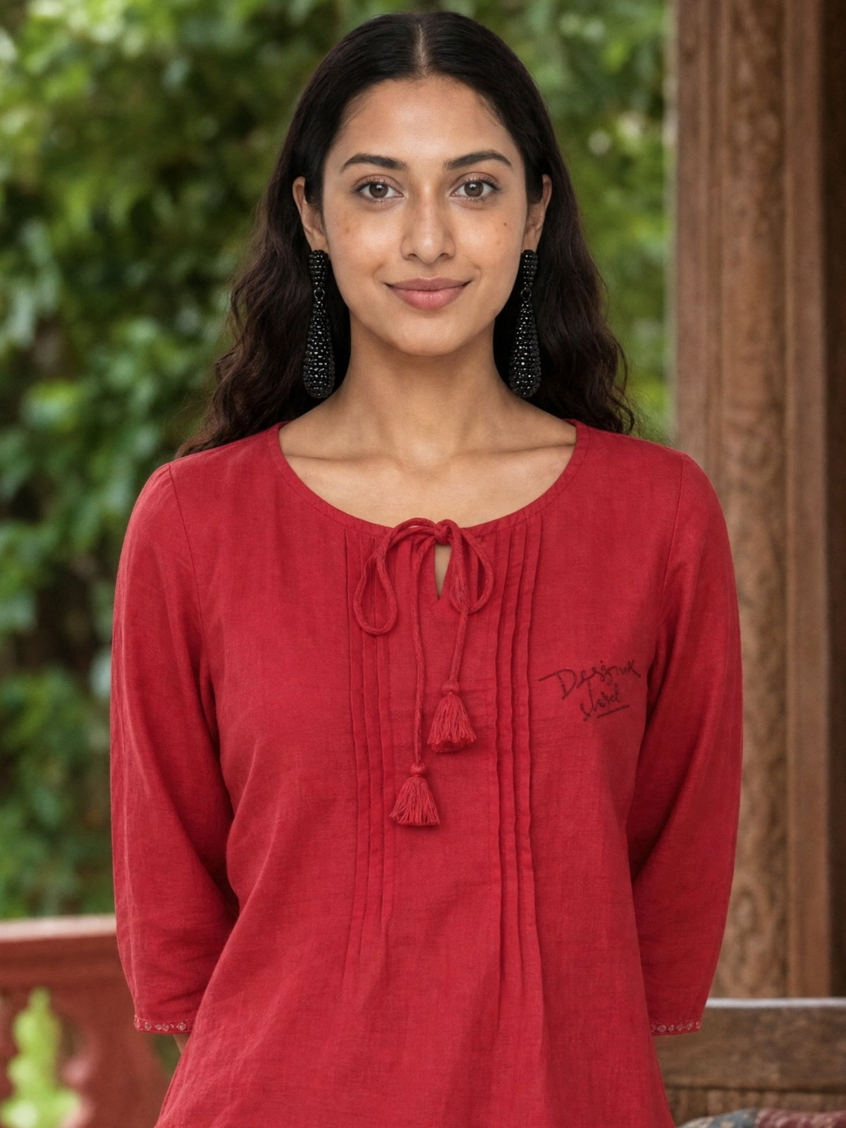 Buy Cotton Pin Tuck Straight Short Length Short Kurta-Coral