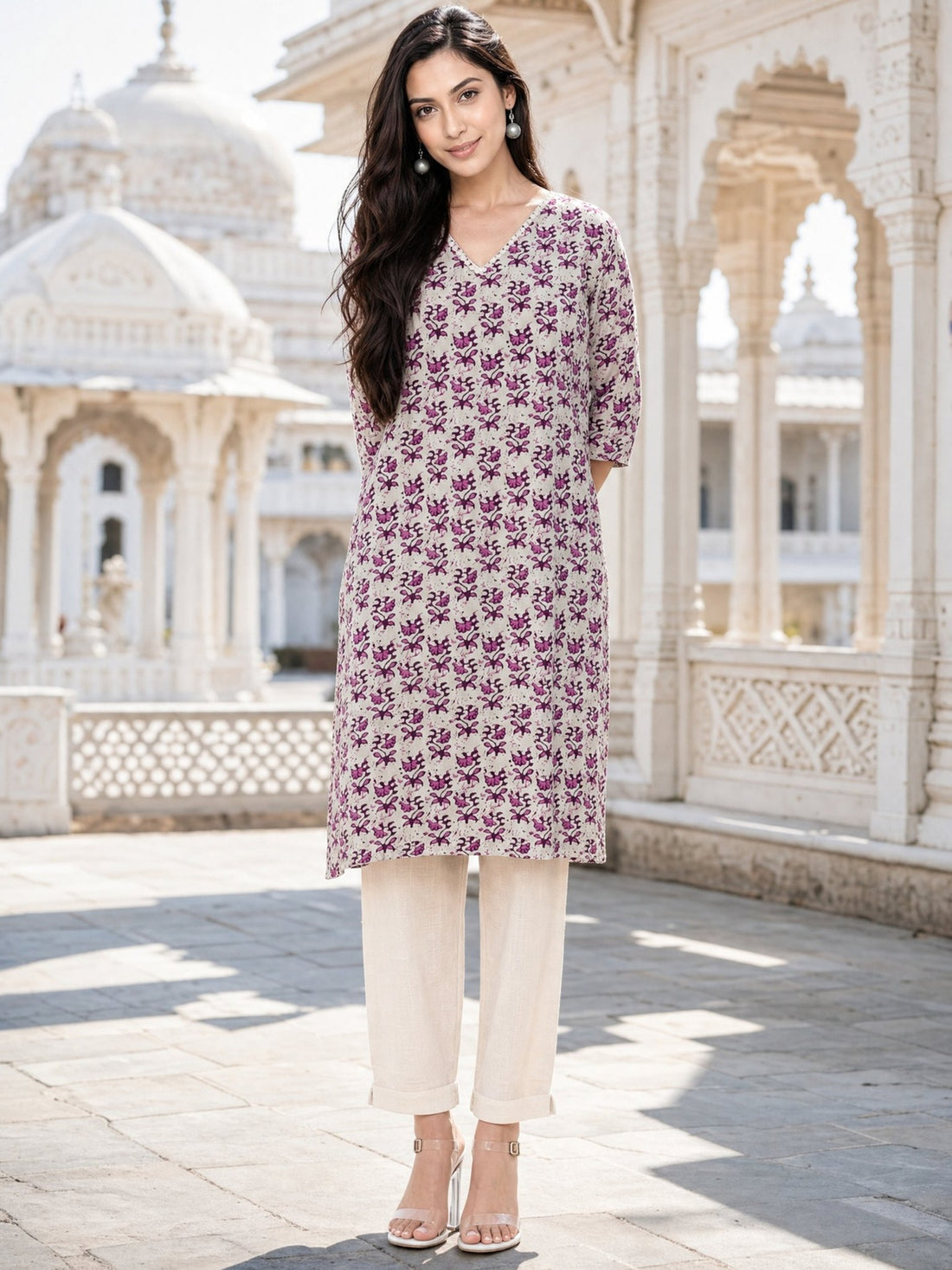 Buy Cotton Printed Straight Knee Length Kurta-Pink