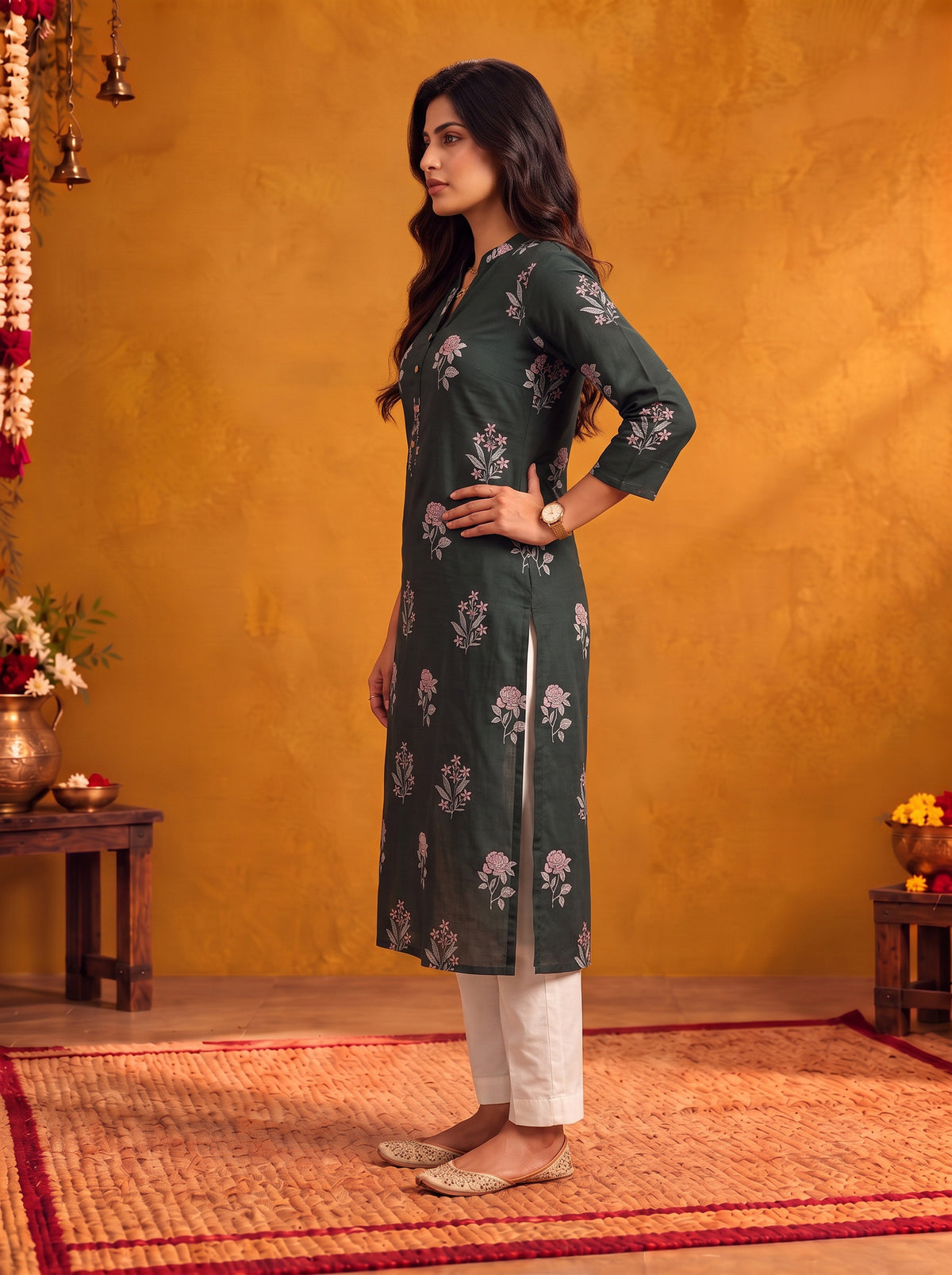 Cotton Printed Straight Calf Length Kurta