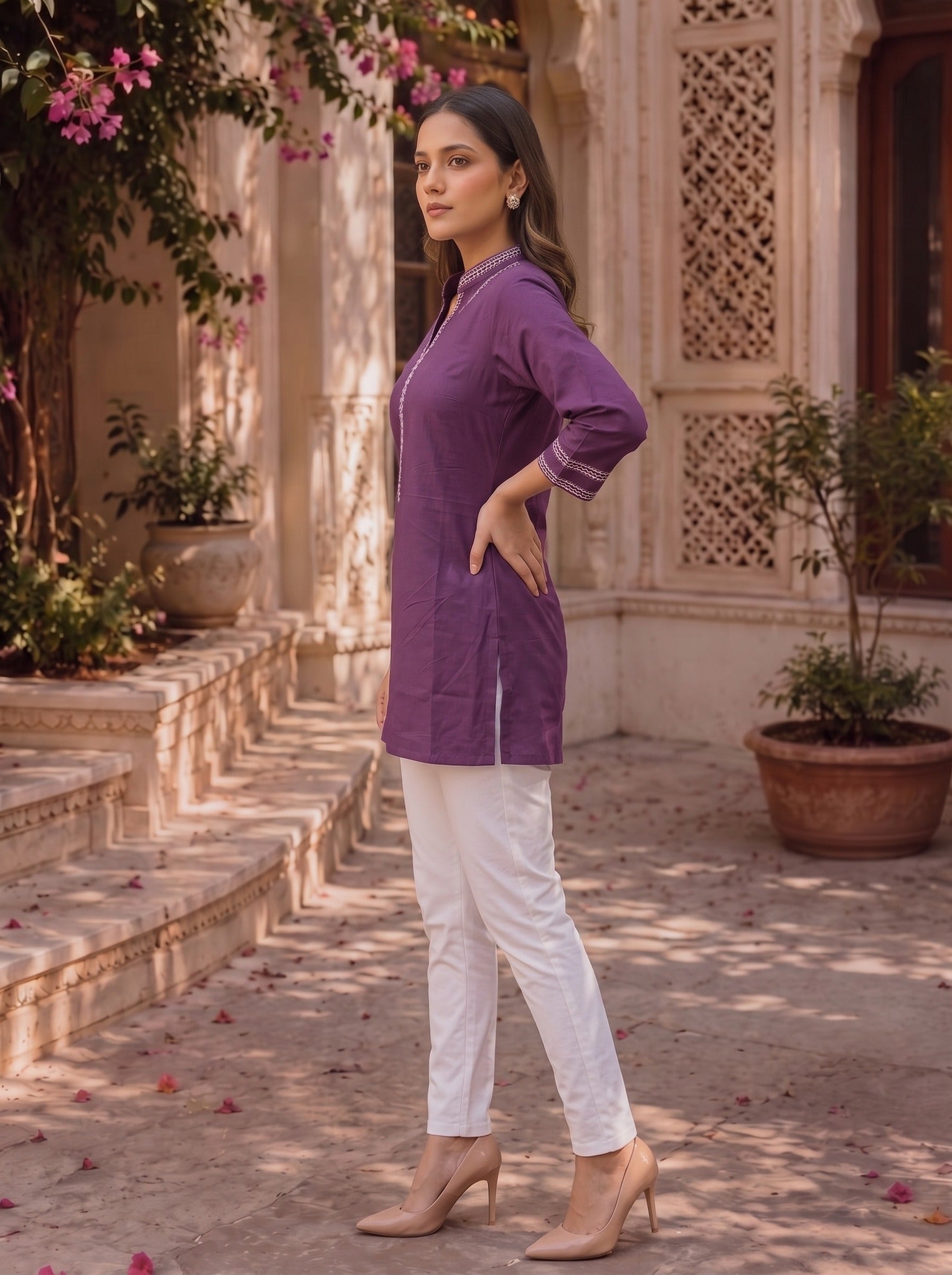 Rayon Embroidered Straight Short Length Short Kurta