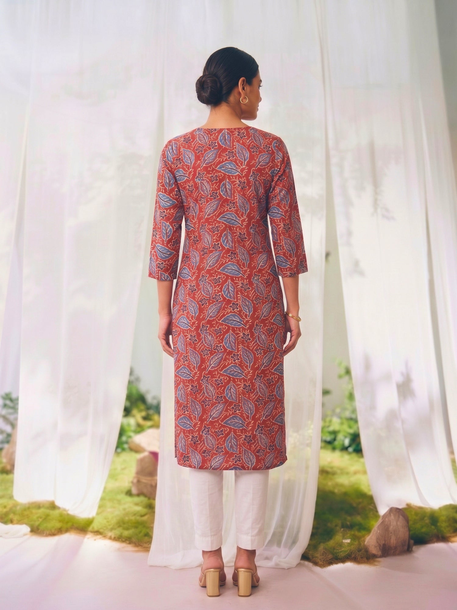 Buy Rayon Printed Straight Knee Length Kurta-Rust