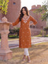 Cotton Embroidered Straight Calf Length Kurta