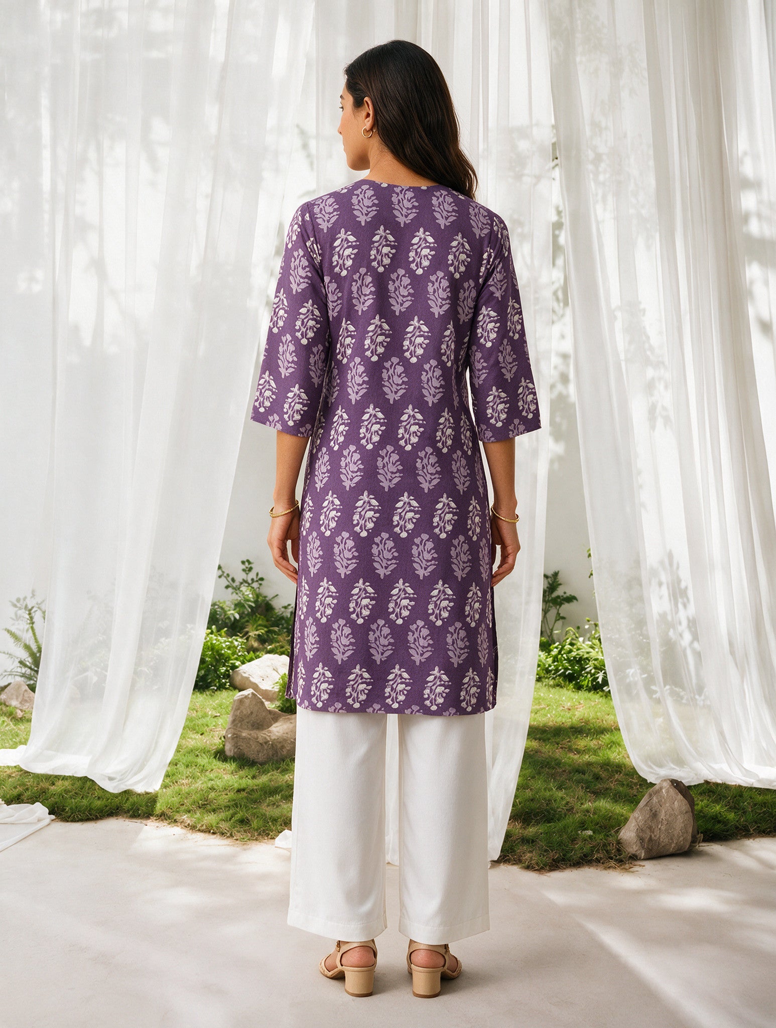 Rayon Printed Straight Knee Length Kurta