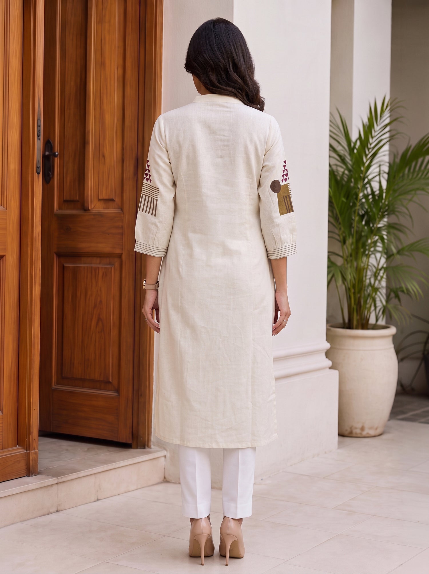 Buy Cotton Printed Straight Calf Length Kurta-Brown