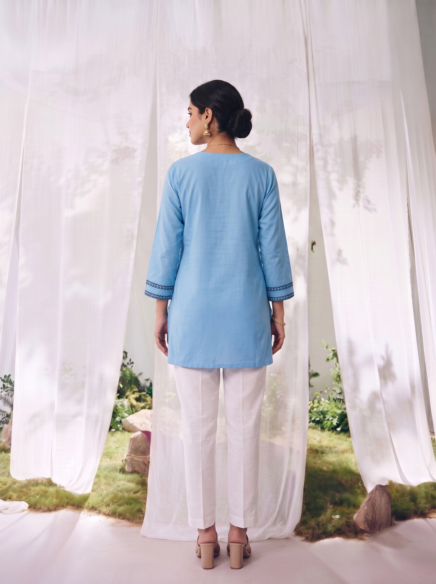 Buy Rayon Embroidered Straight Short Length Short Kurta-Teal