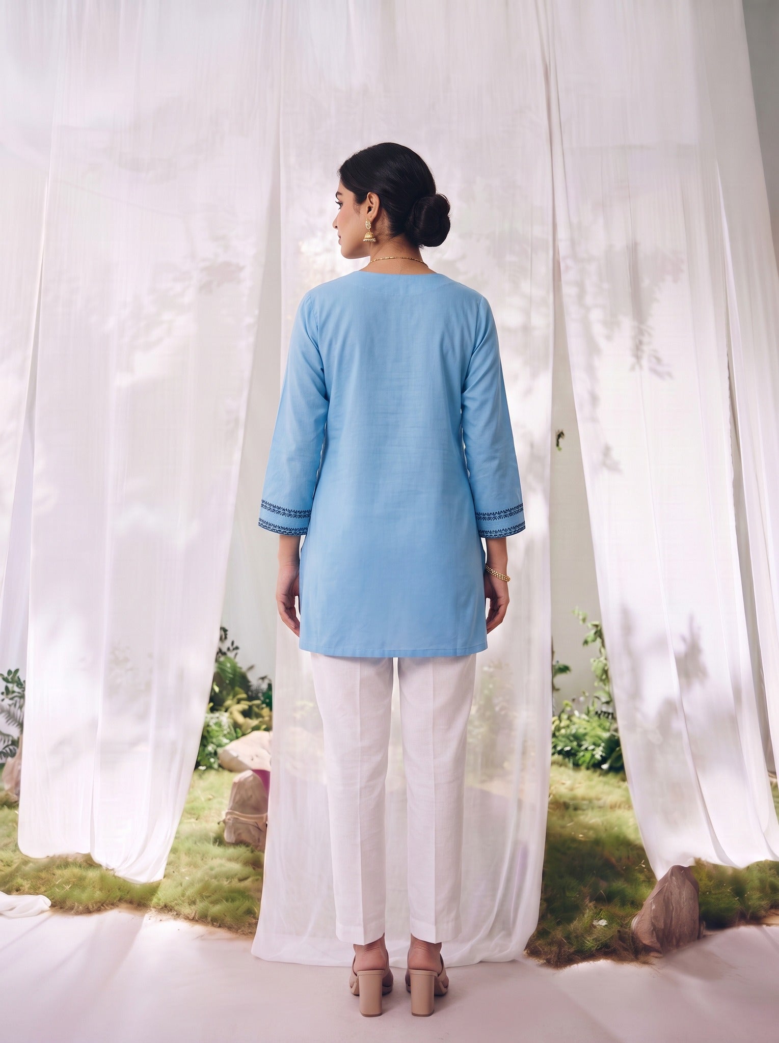Rayon Embroidered Straight Short Length Short Kurta