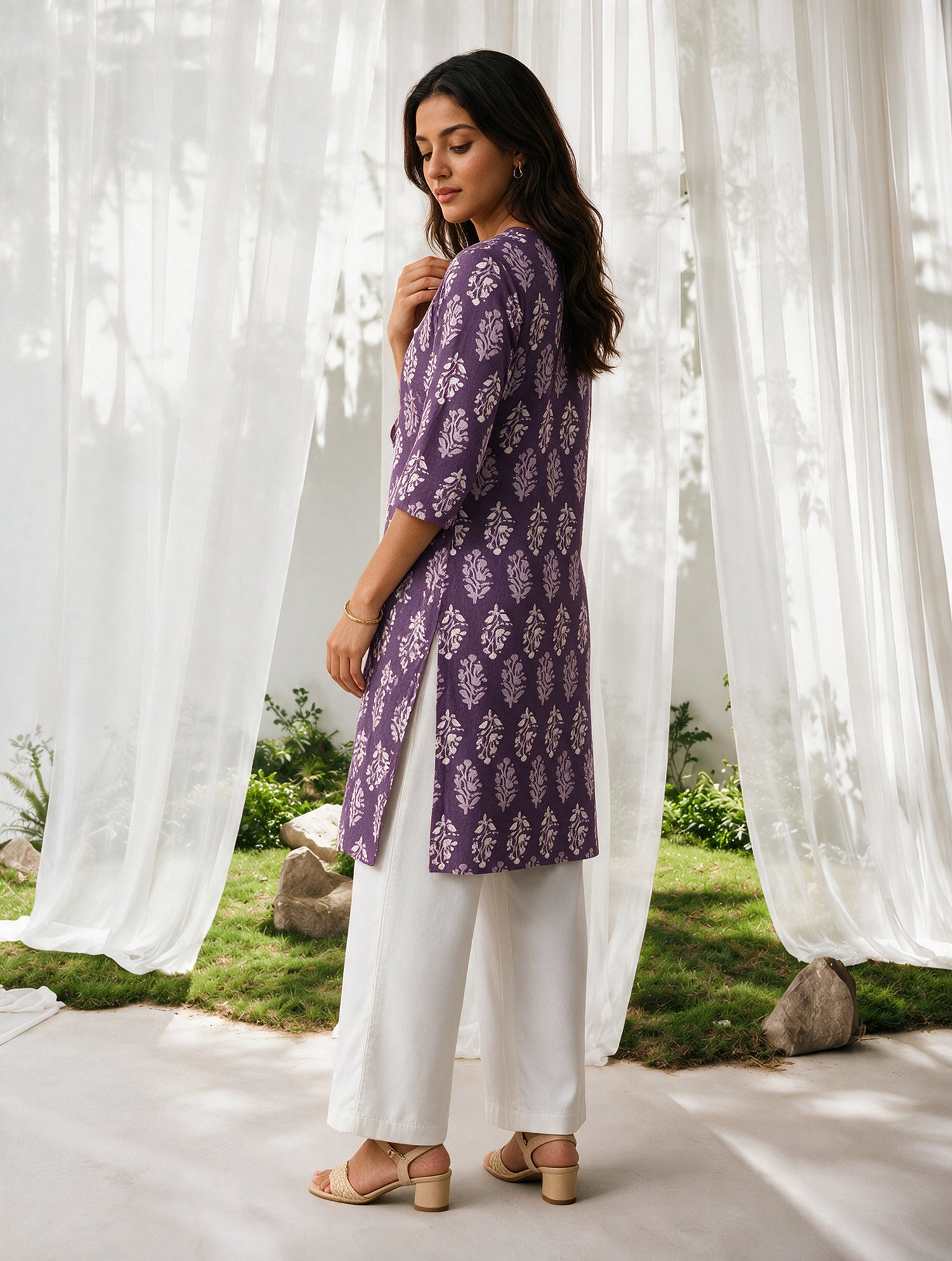 Buy Rayon Printed Straight Knee Length Kurta-Purple