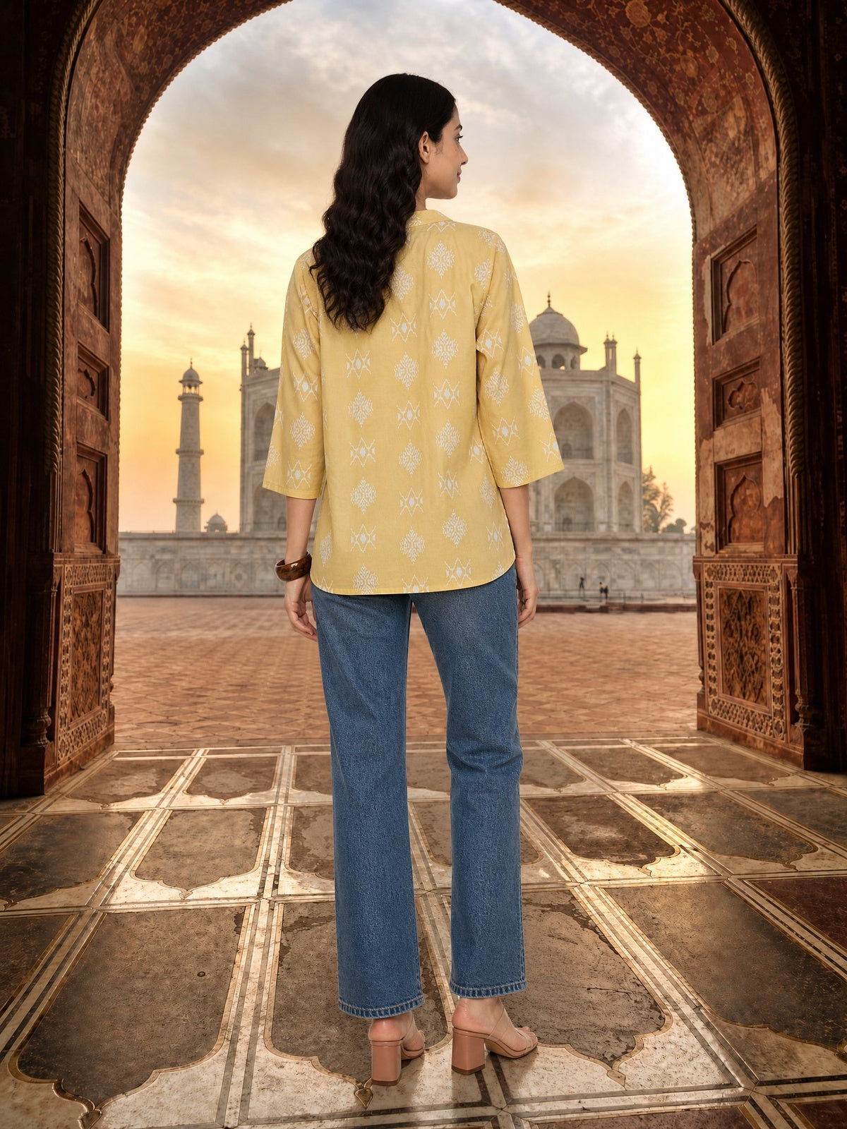 Buy Rayon Printed Straight Short Length Short Kurta-Yellow