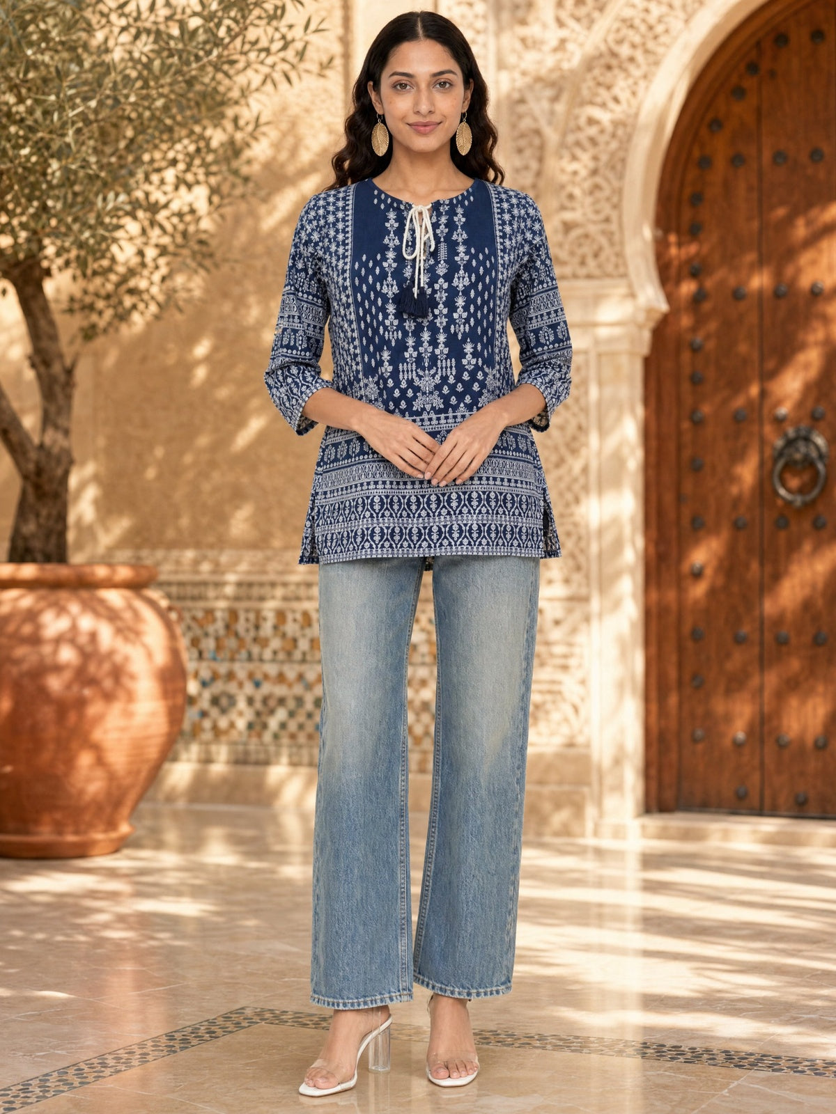 Rayon Printed Straight Short Length Short Kurta
