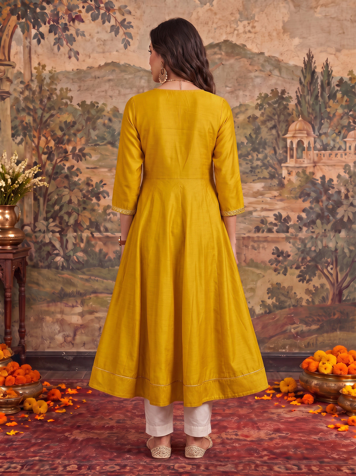 Viscose Embroidered A-Line Calf Length Kurta