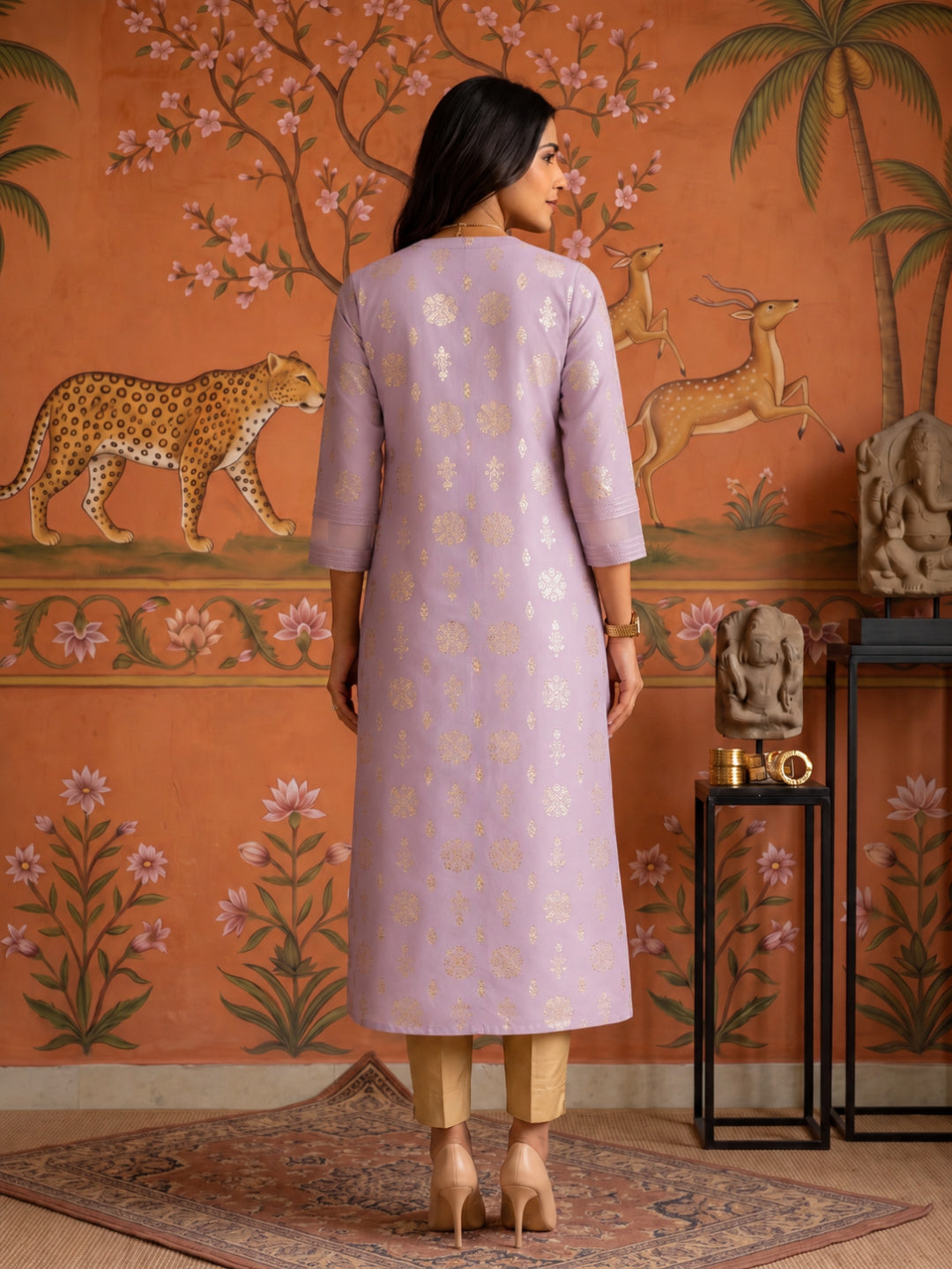 Rayon Printed A-Line Calf Length Kurta