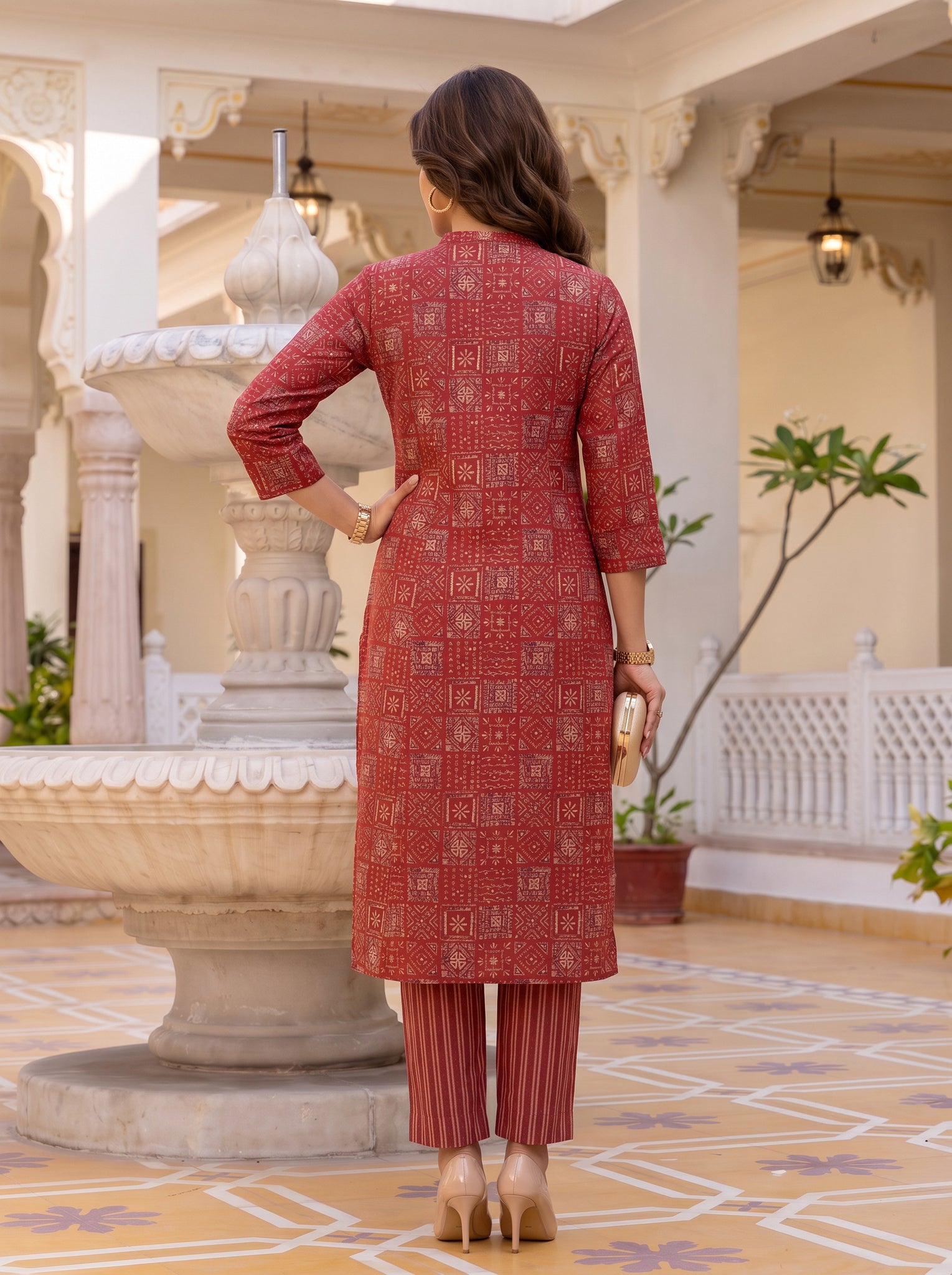 Viscose Printed A-Line Calf Length Kurta With Pant