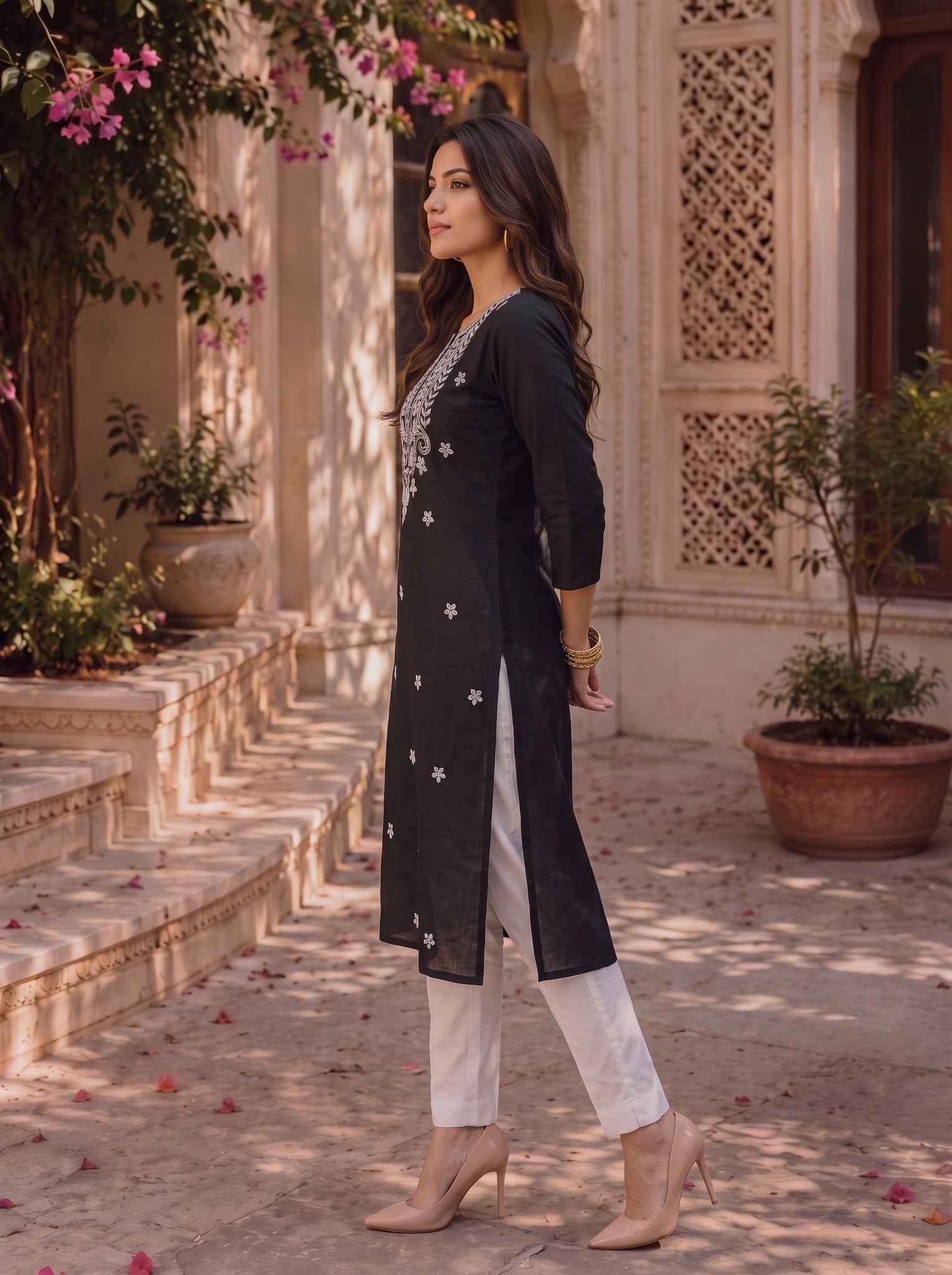 Rayon Embroidered Straight Knee Length Kurta