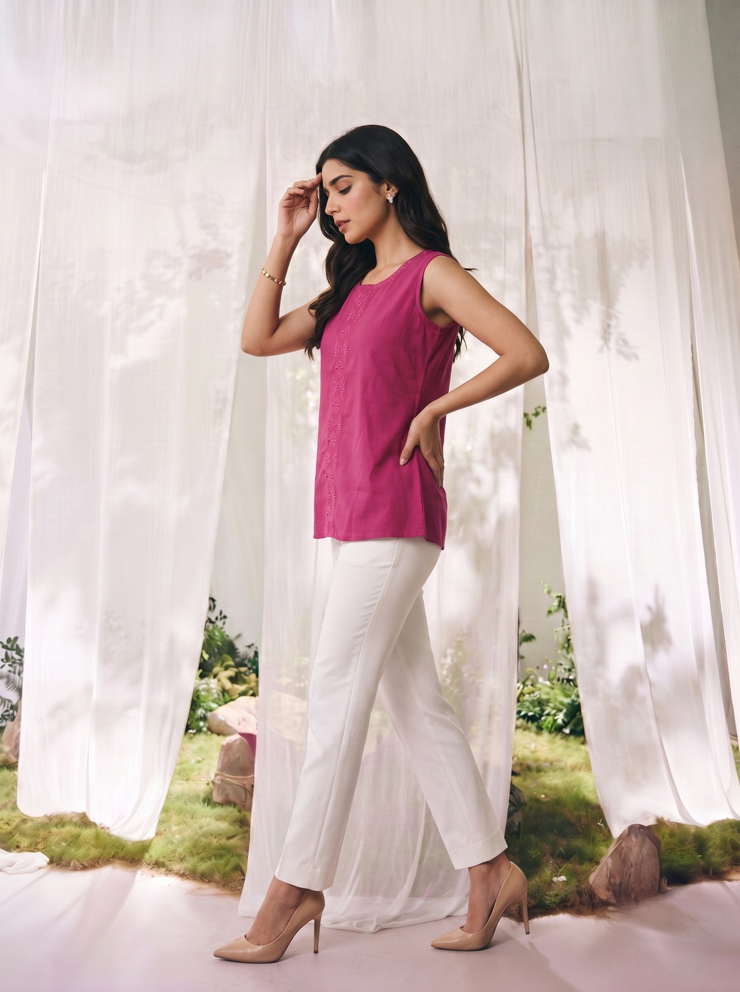 Buy Cotton Embroidered Straight Short Length Short Kurta-Pink