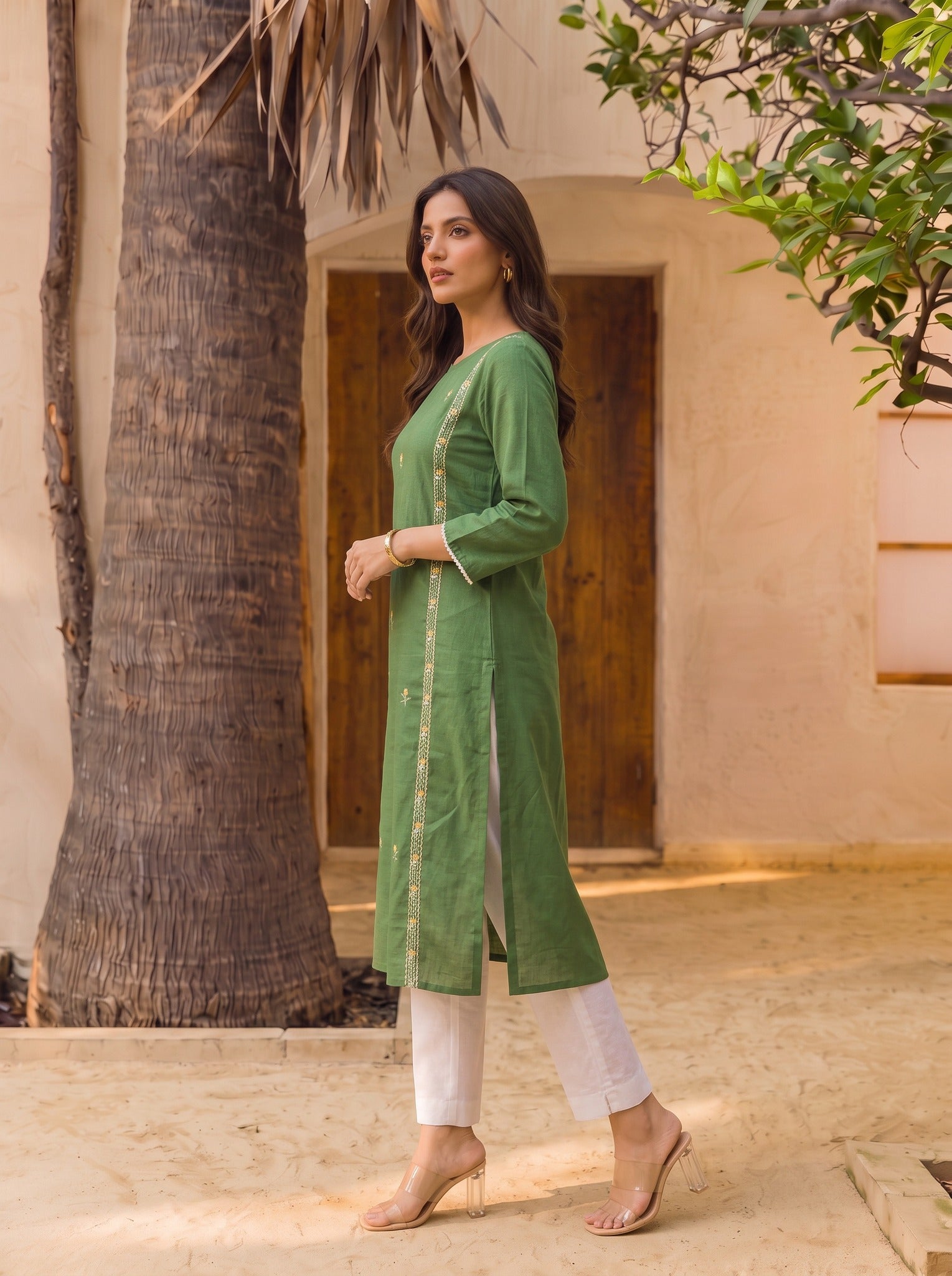 Cotton Embroidered Straight Calf Length Kurta