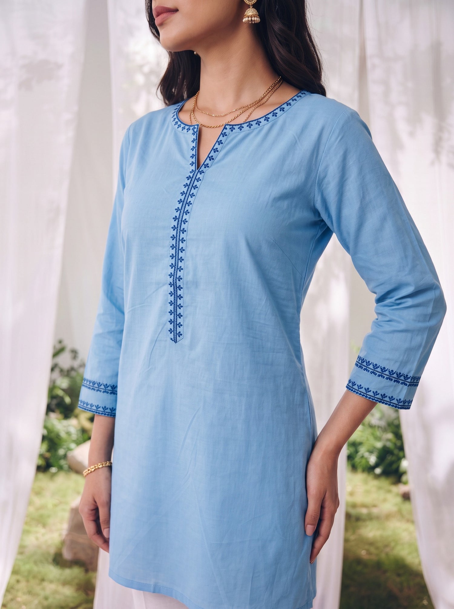Buy Rayon Embroidered Straight Short Length Short Kurta-Teal