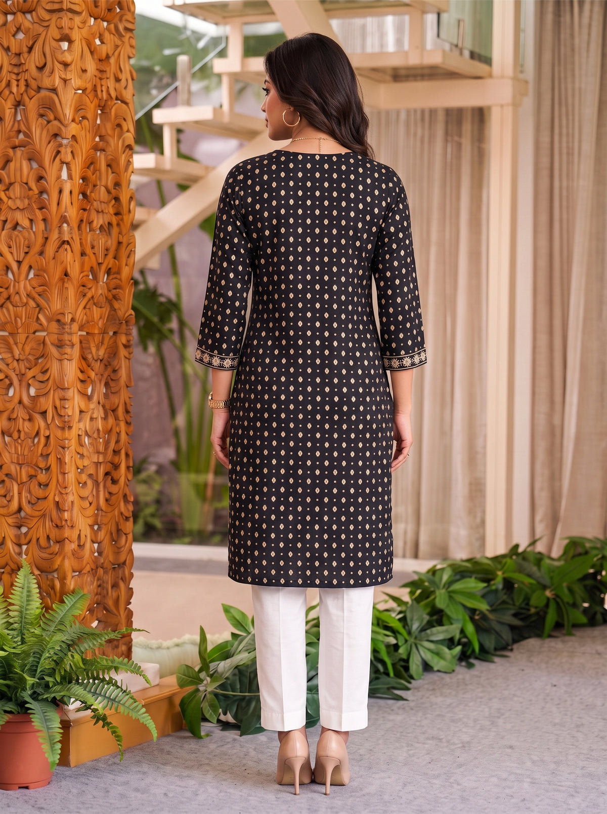 Buy Rayon Embroidered Straight Calf Length Kurta-Black