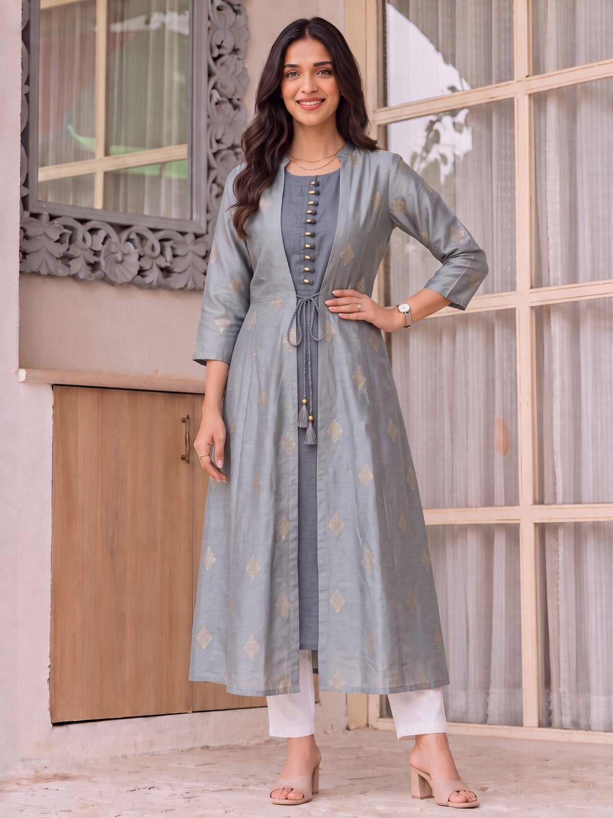 Viscose Printed Flared Calf Length Kurta