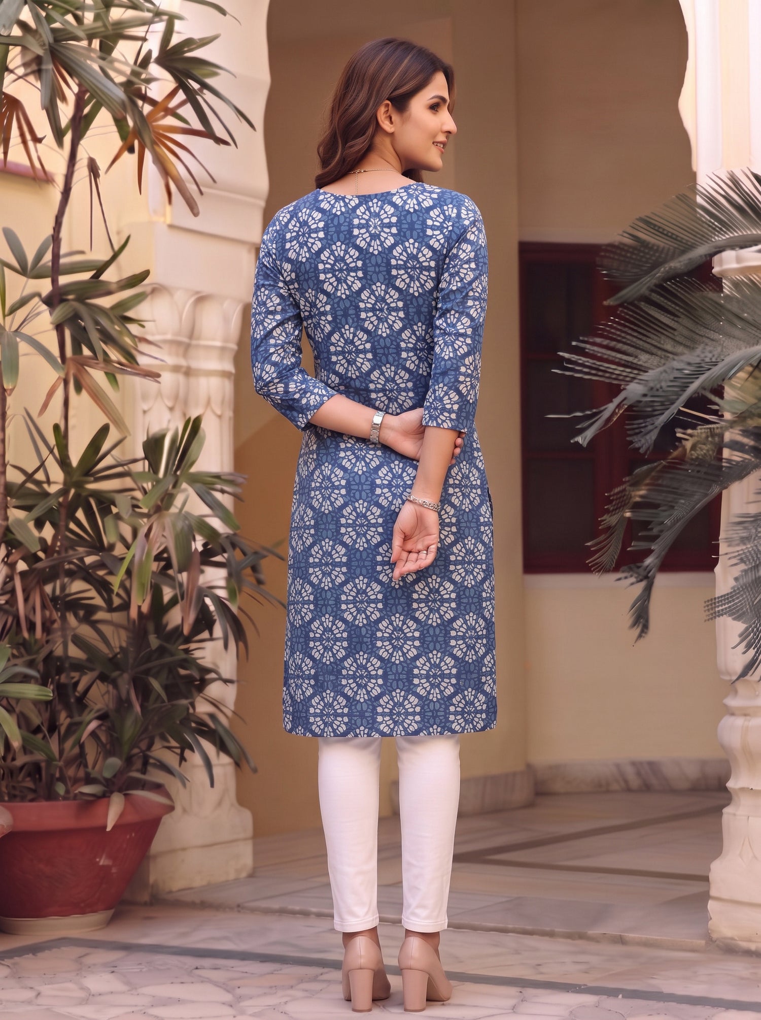 Buy Rayon Printed Straight Knee Length Kurta-Blue