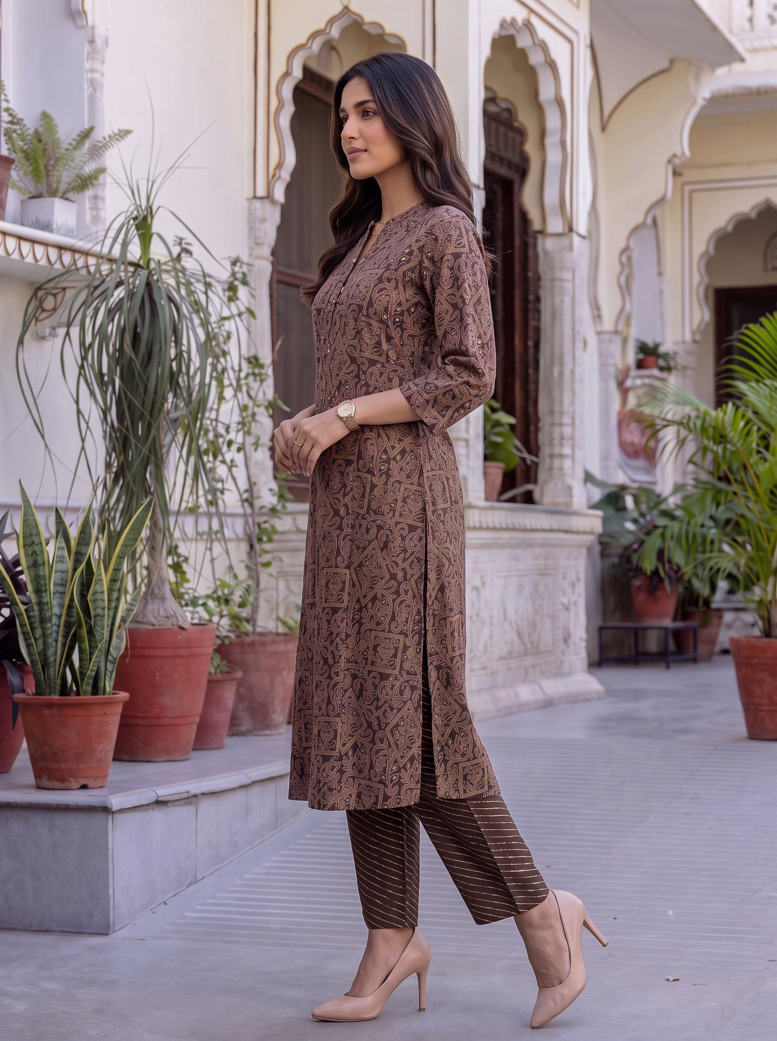 Viscose Printed A-Line Calf Length Kurta With Pant