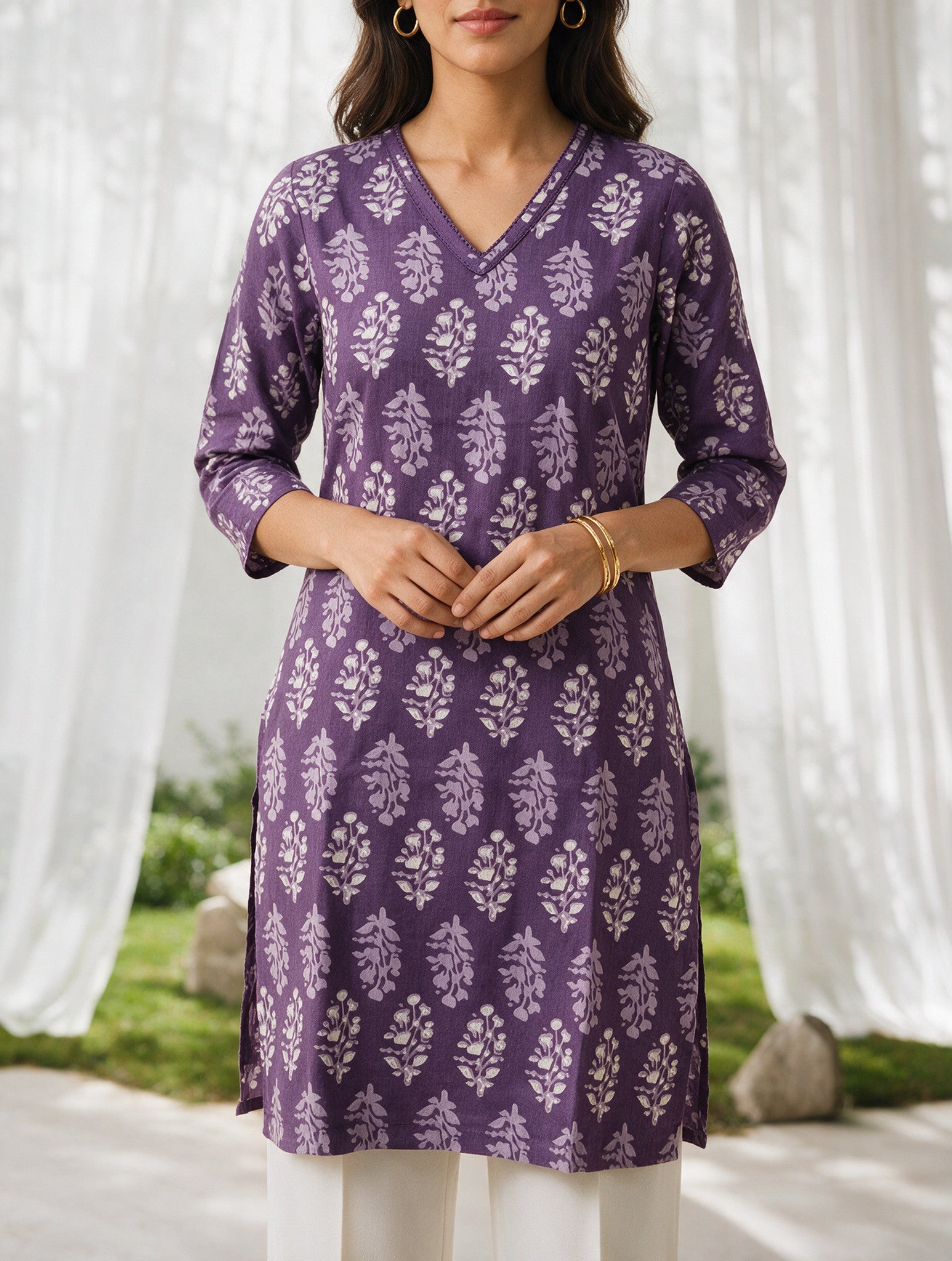 Rayon Printed Straight Knee Length Kurta