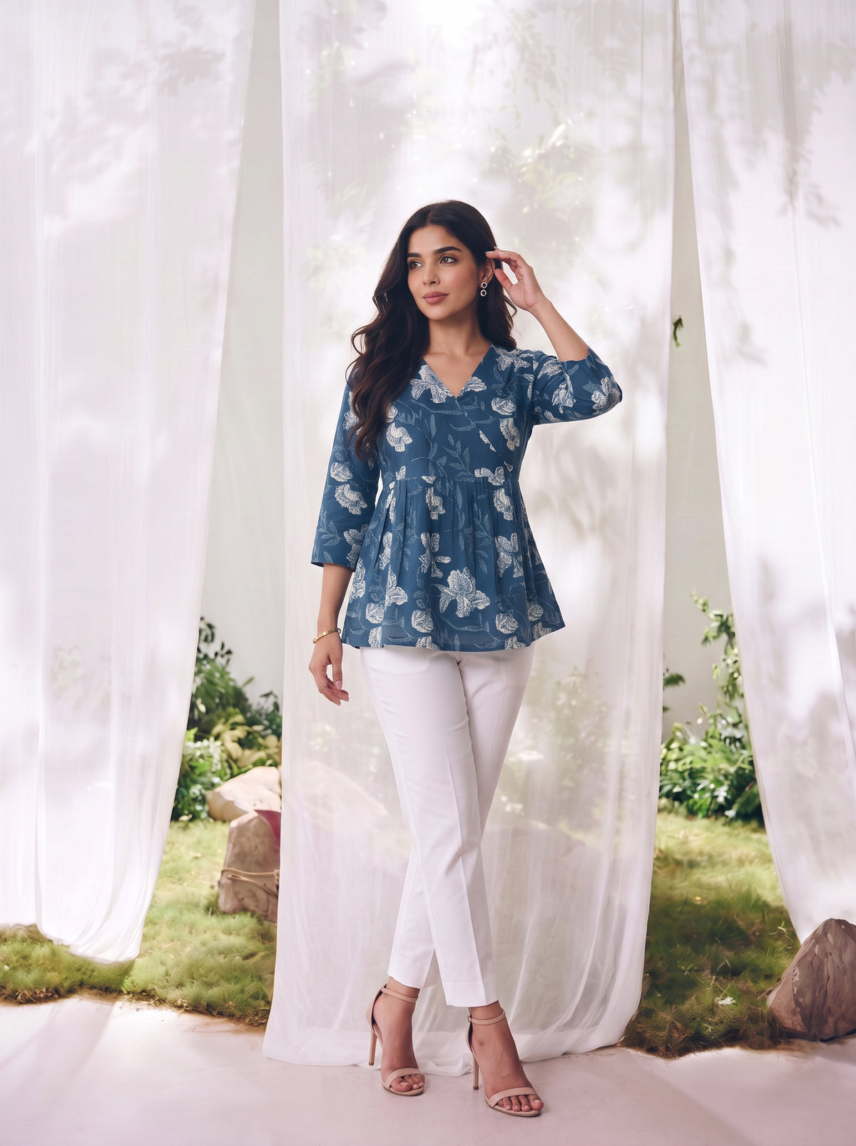 Cotton Printed Peplum Short Length Short Kurta