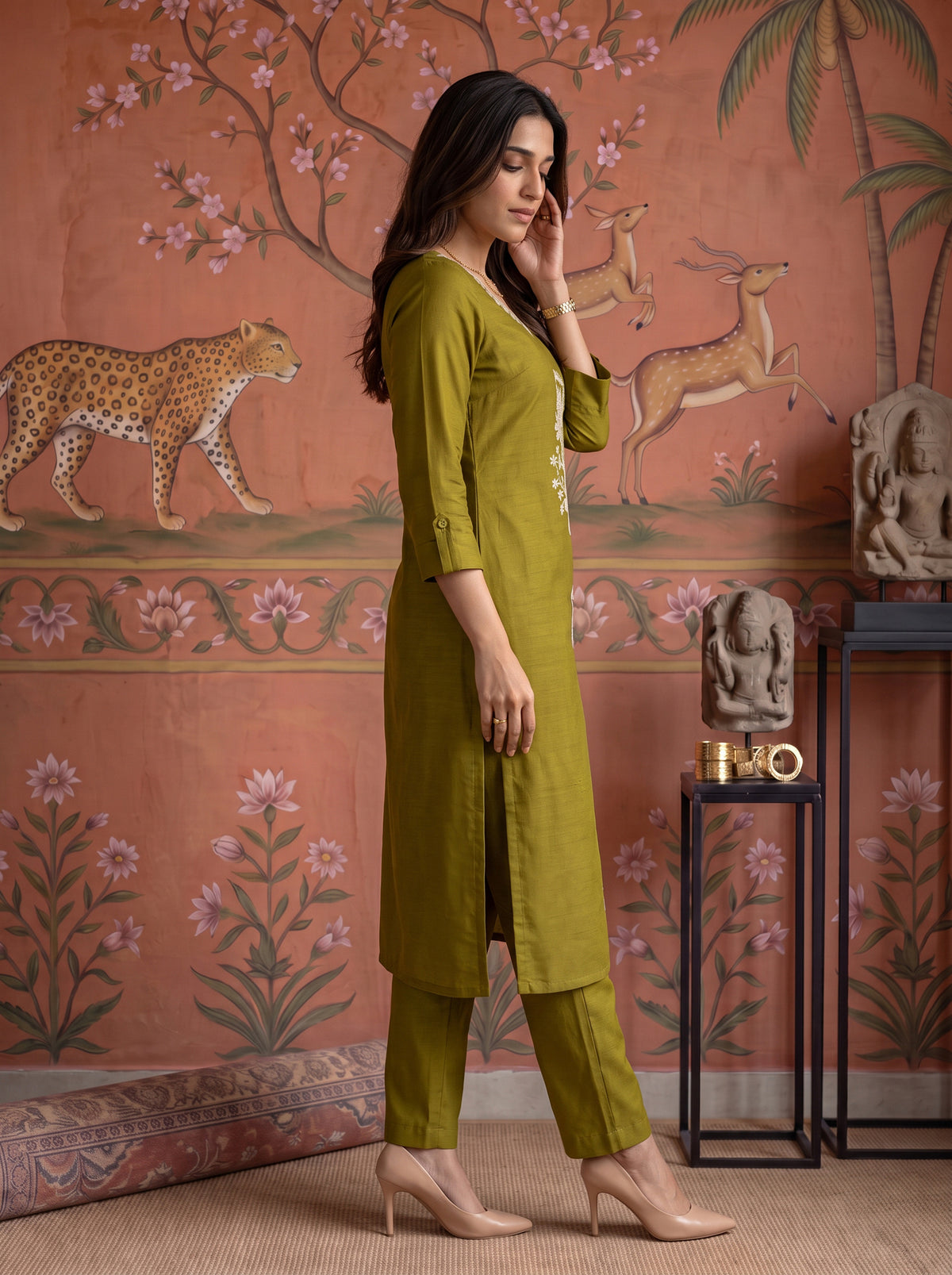 Viscose Embroidered Straight Calf Length Kurta With Pant and Dupatta