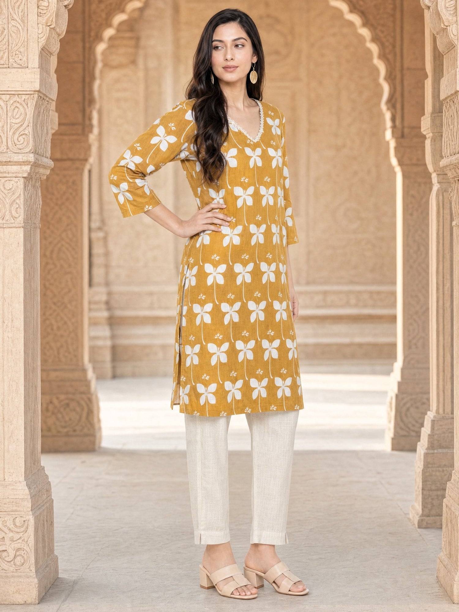Cotton Printed Straight Knee Length Kurta
