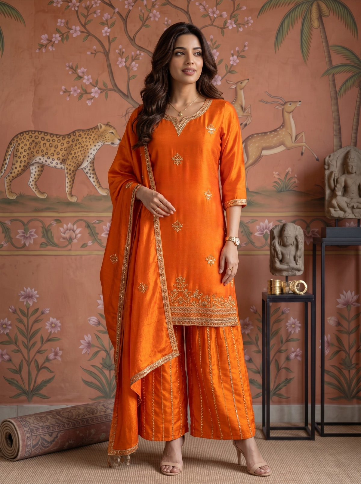 Viscose Embroidered Straight Knee Length Kurta With Pant and Dupatta