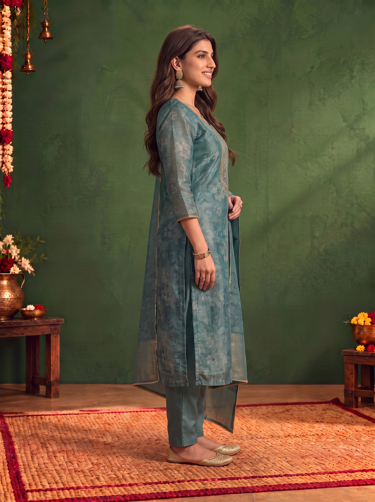 Viscose Embroidered Straight Calf Length Kurta With Pant and Dupatta