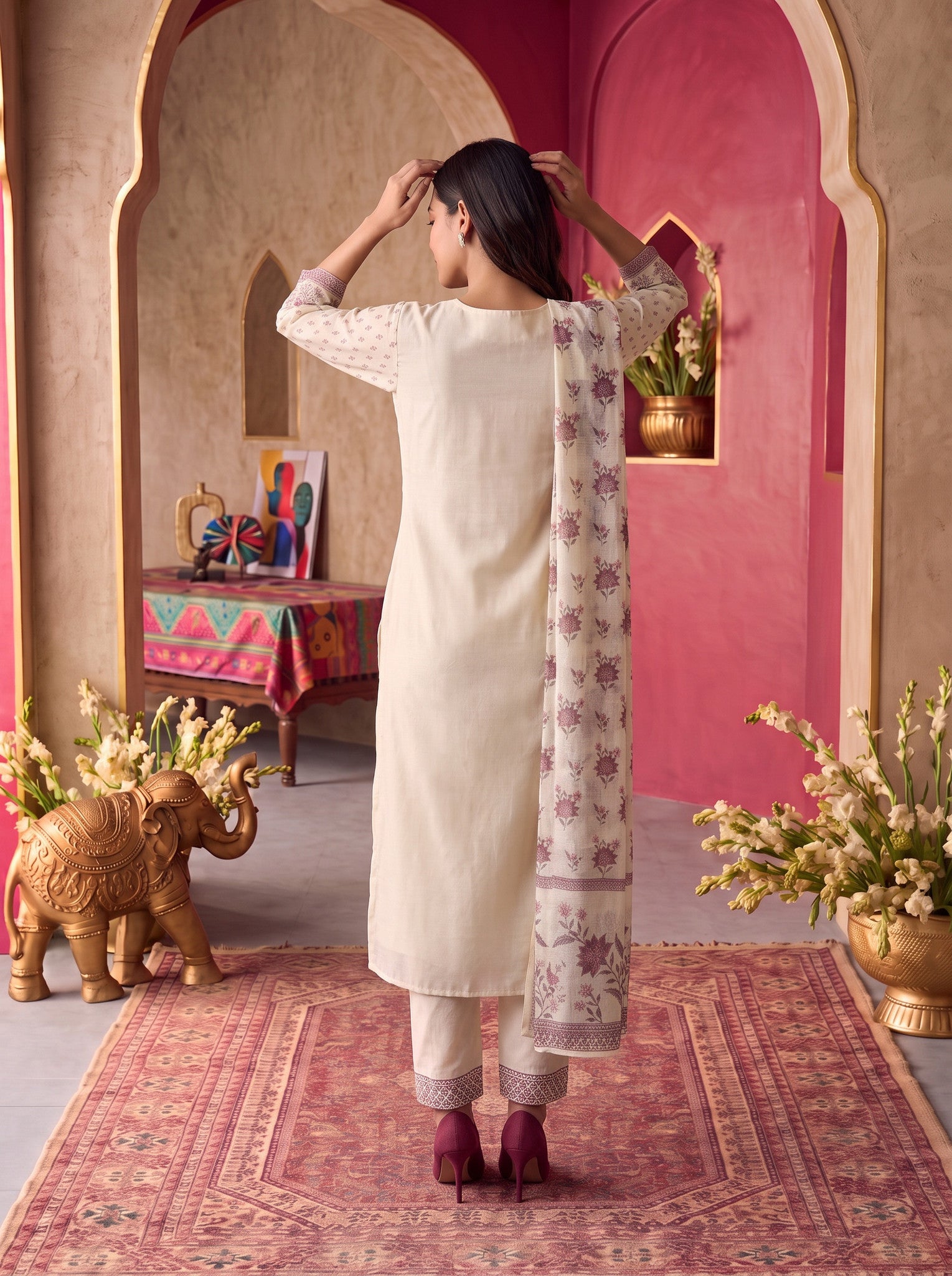 Viscose Embroidered Straight Calf Length Kurta With Pant and Dupatta