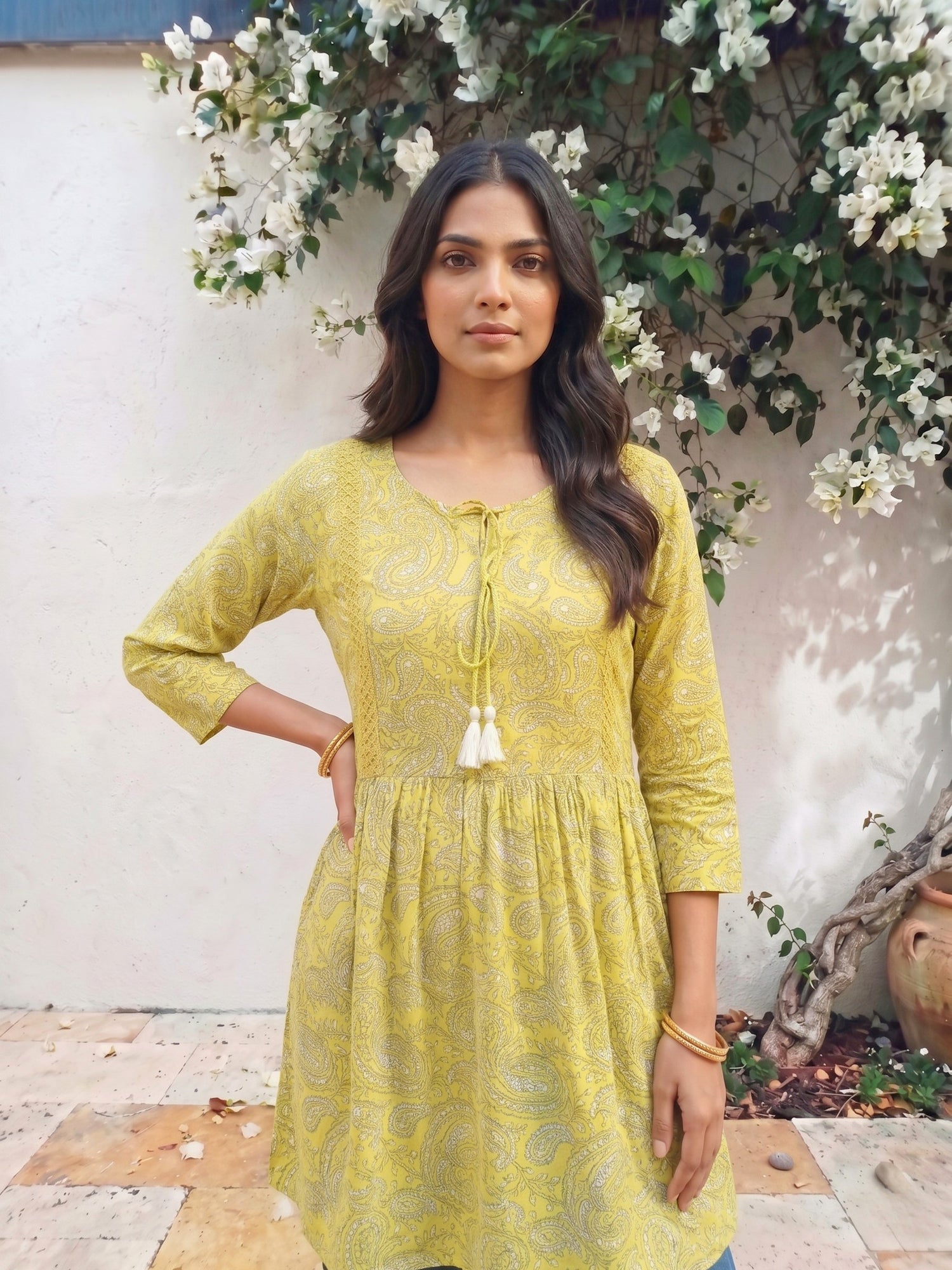 Buy Rayon Embroidered Peplum Short Length Short Kurta-Yellow