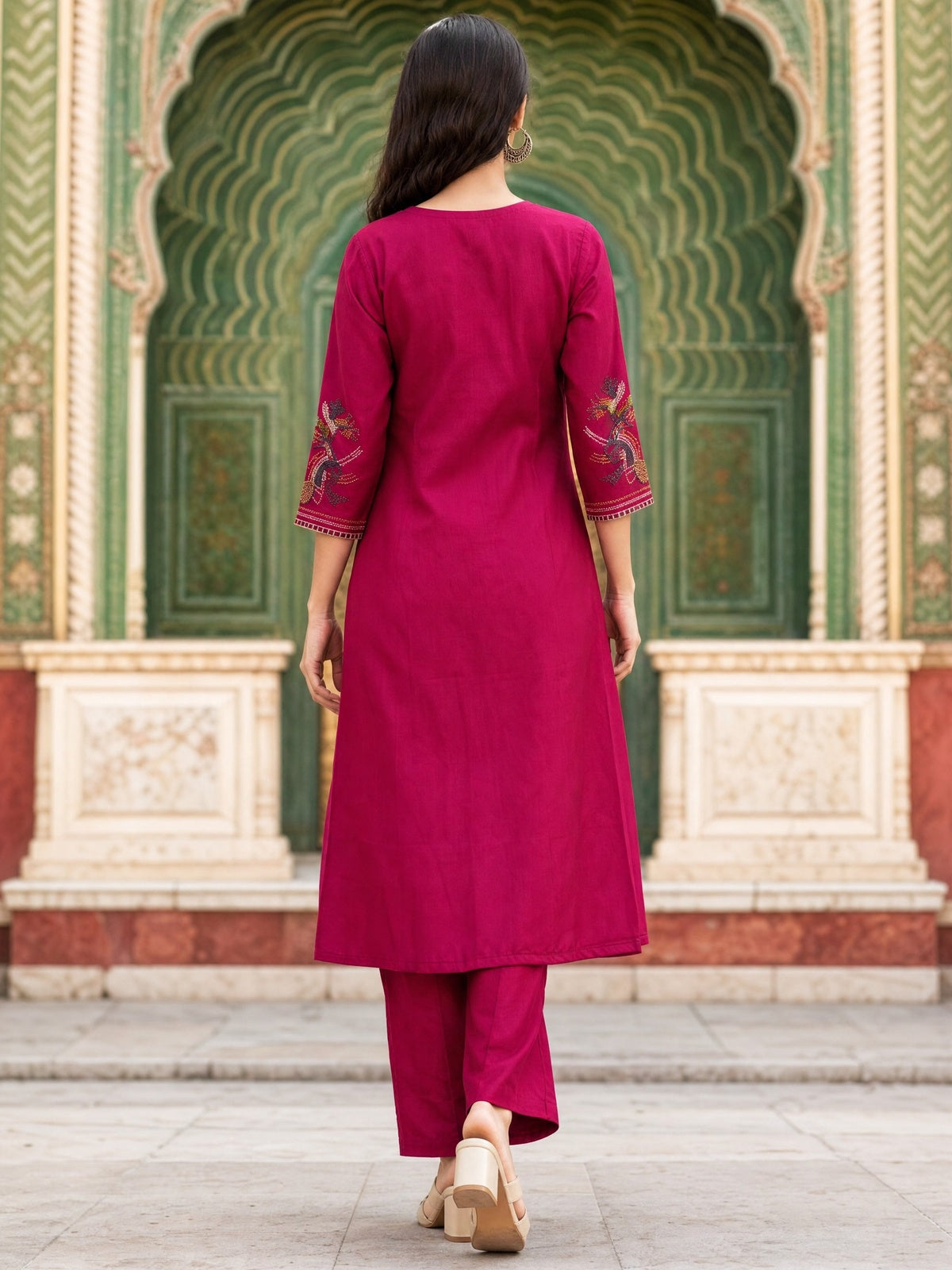 Viscose Embroidered Anarkali Calf Length Kurta With Pant