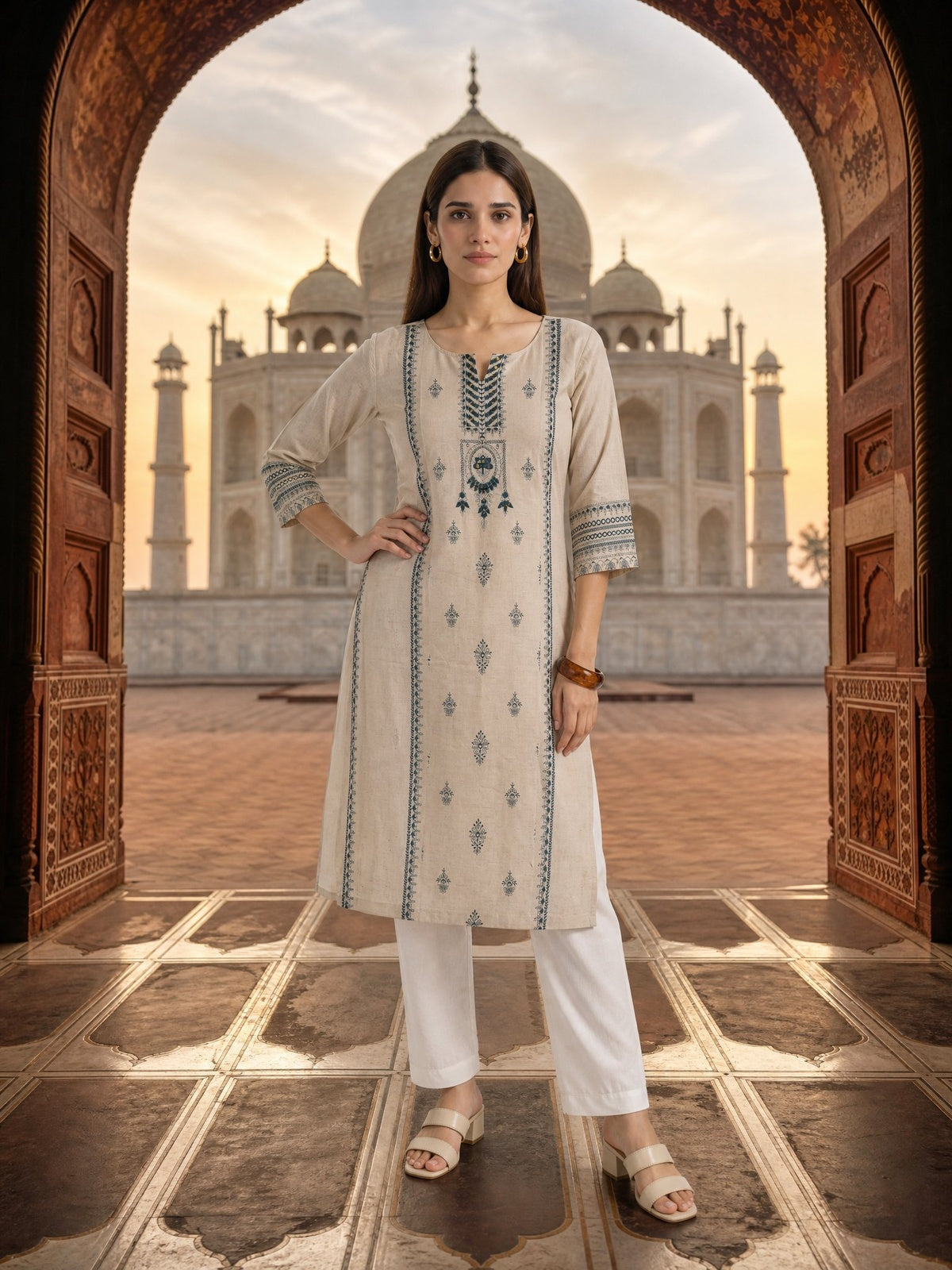 Buy Rayon Embroidered Straight Calf Length Kurta-Blue
