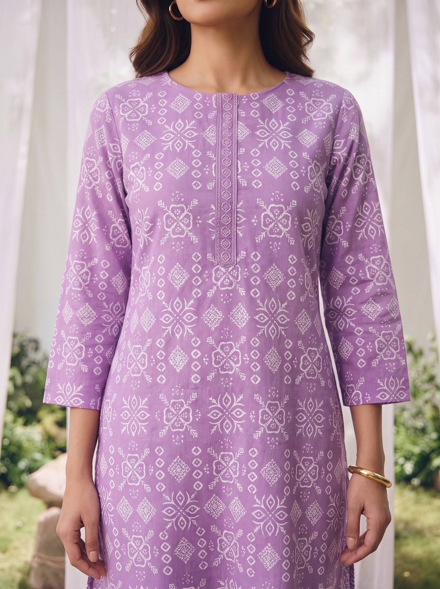Buy Cotton Embroidered Straight Knee Length Kurta-Purple