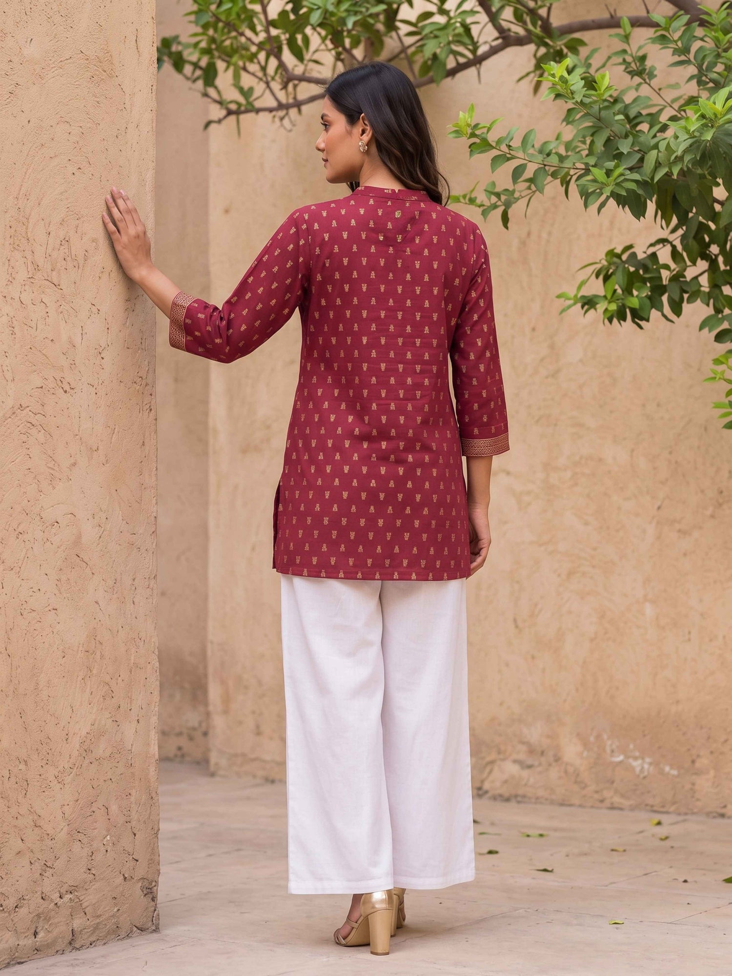 Buy Rayon Printed Straight Short Length Short Kurta-Maroon