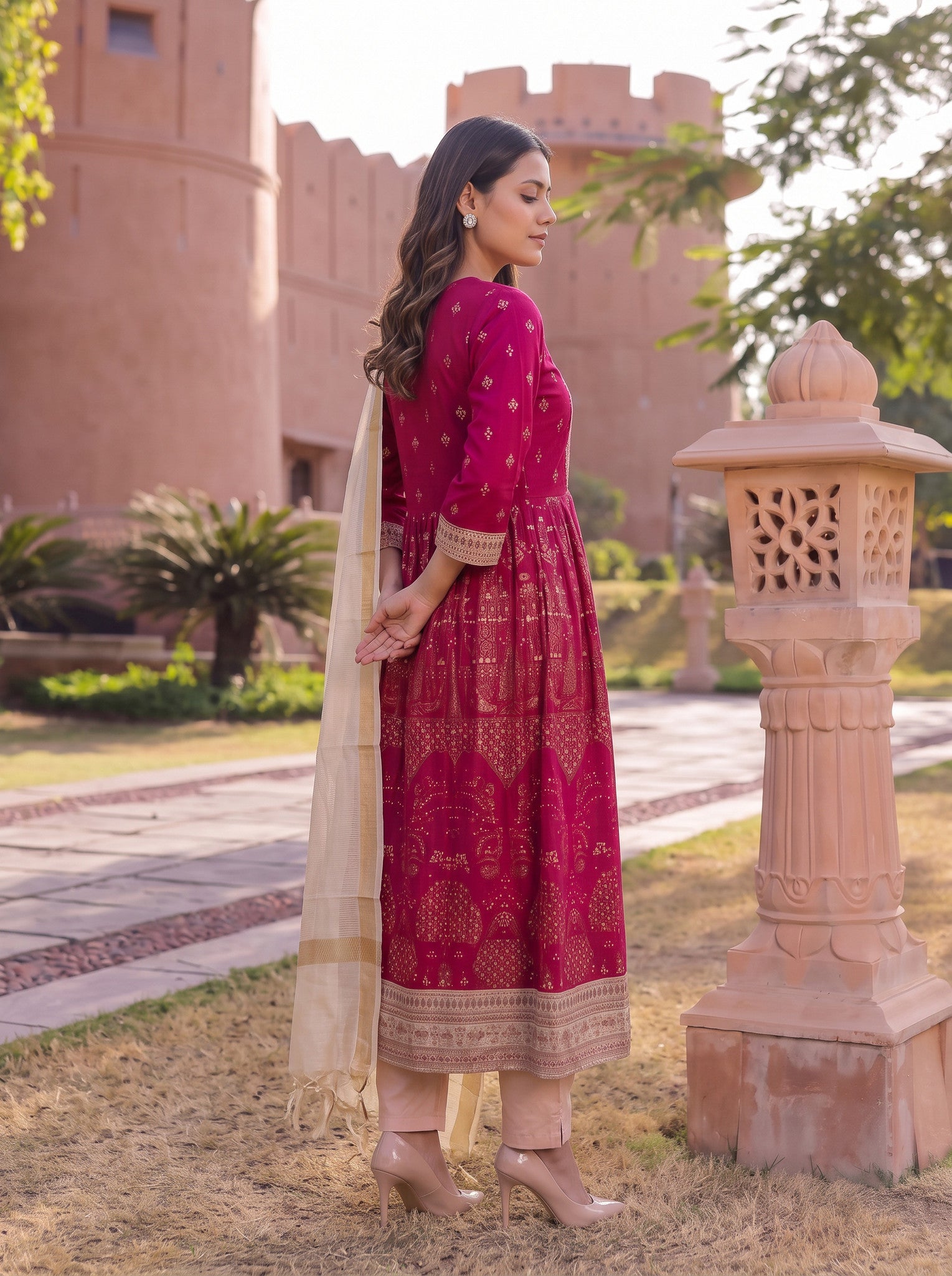 Viscose Embroidered Straight Calf Length Kurta With Pant and Dupatta